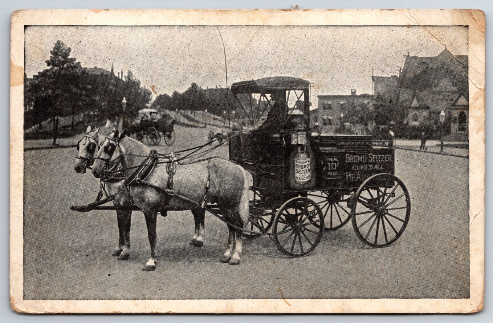 Bromo Seltzer Horse Wagon RPPC* Advertising Postcard - c1911