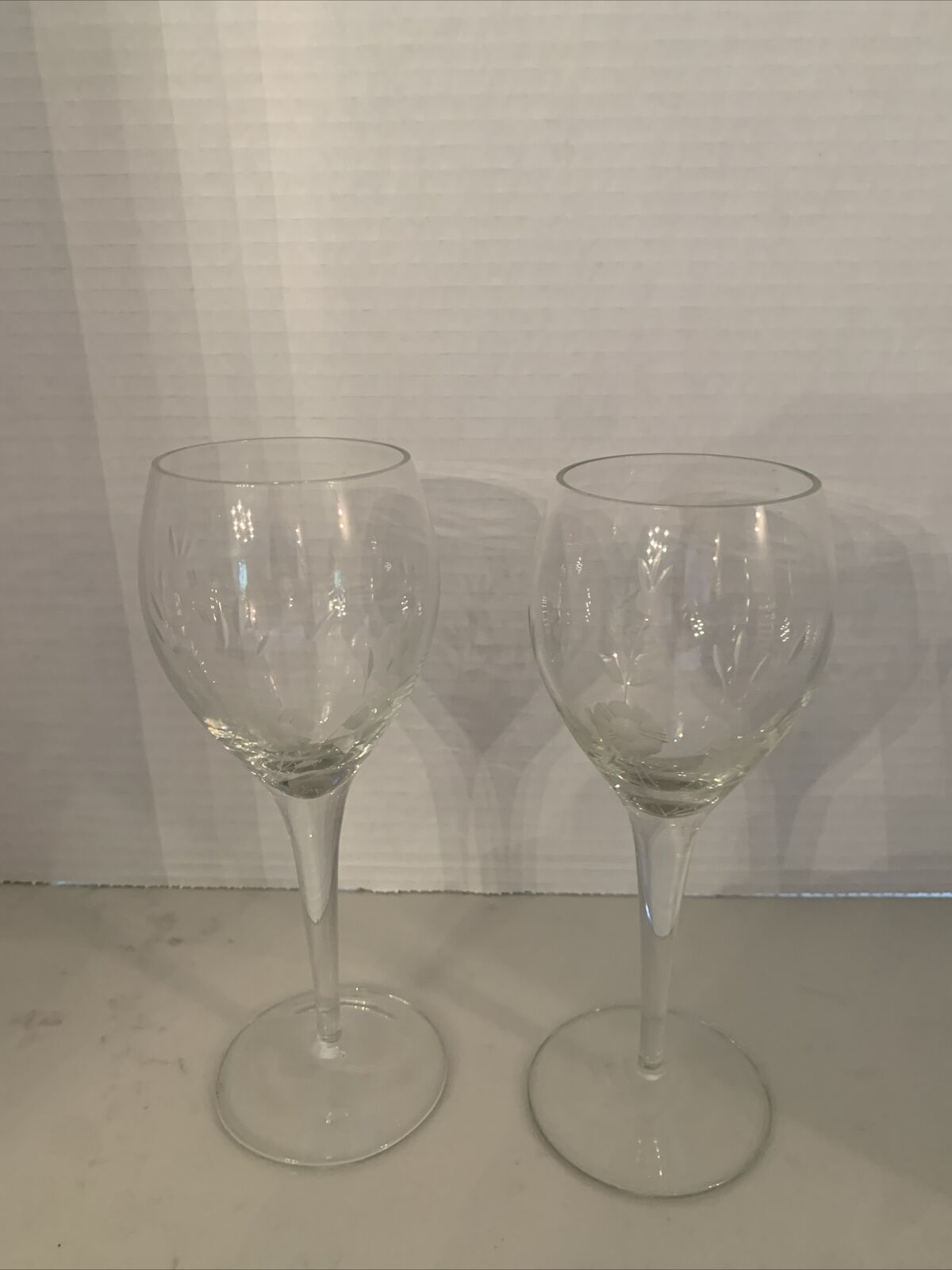 Vintage ETCHED CRYSTAL WINE GLASSES Floral REPLACEMENT CRYSTAL GLASS Set Of 2