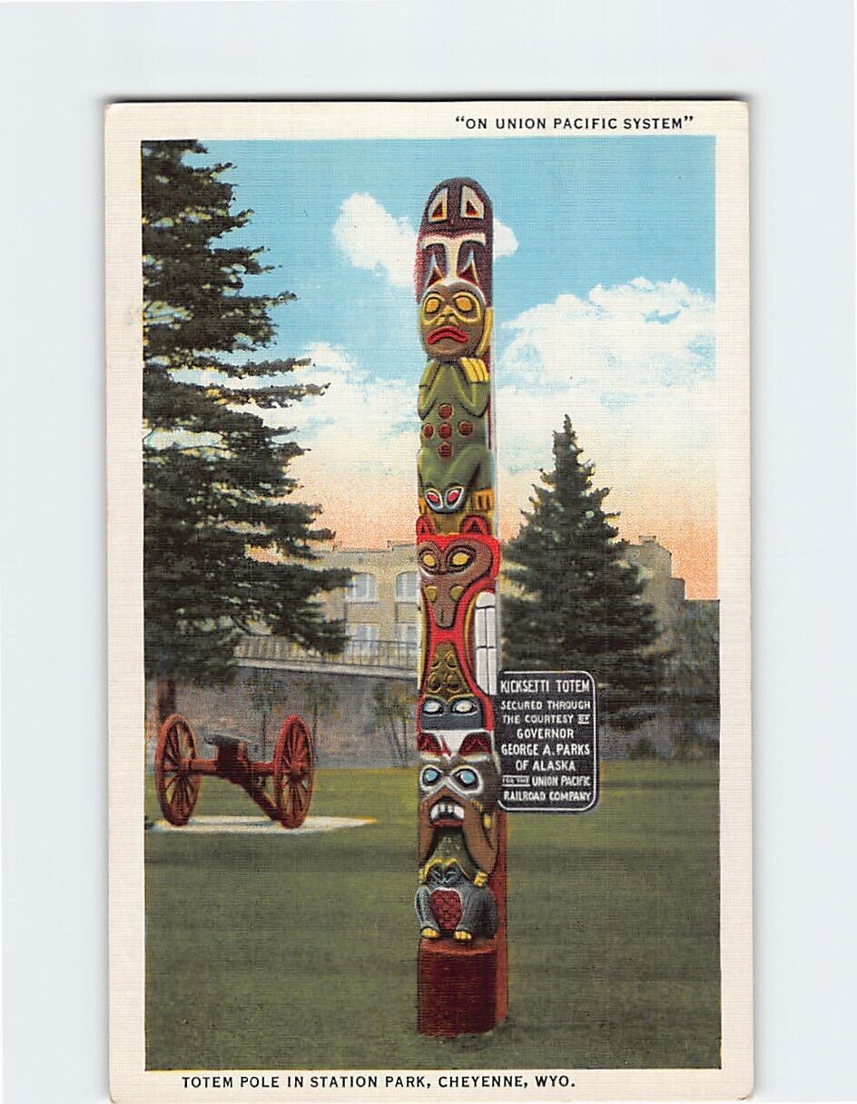 Postcard Totem Pole In Station Park, Cheyenne, Wyoming
