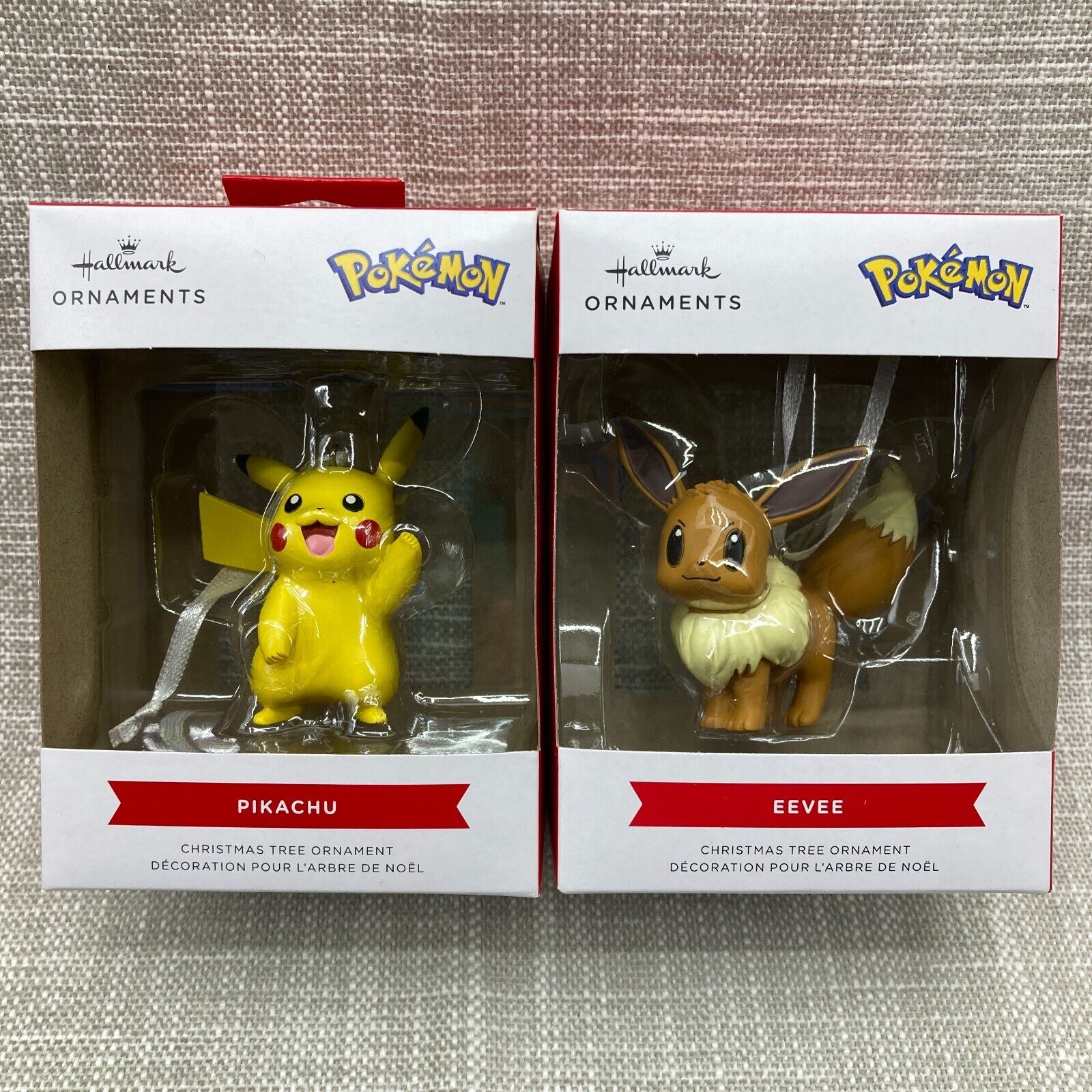 2021 Hallmark Redbox Pokemon Pikachu & Eevee Ornament Set of 2