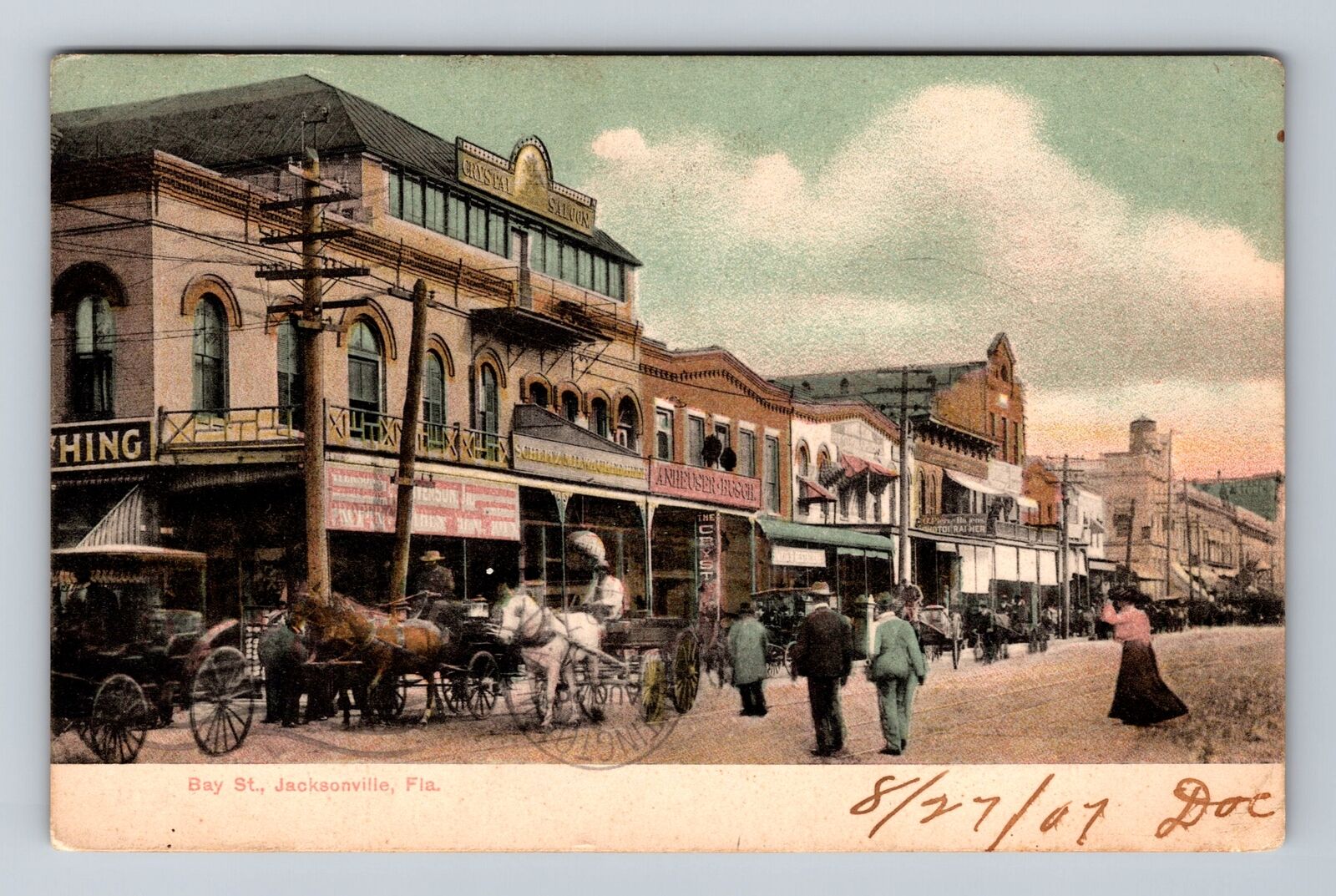 Jacksonville FL-Florida, Business District, Bay Street, Antique Vintage Postcard