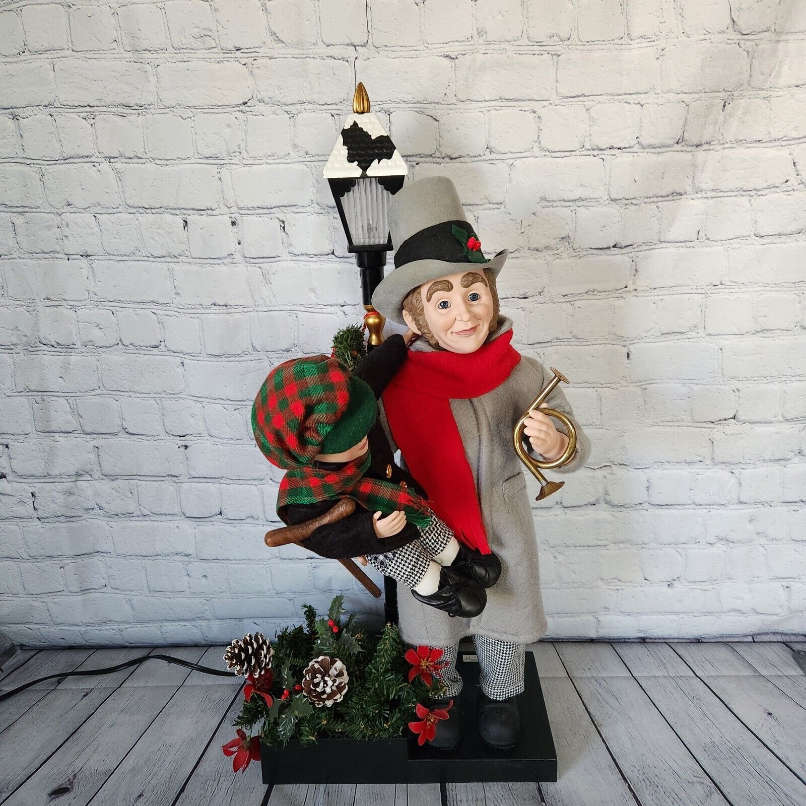 Vintage Holiday Creations Christmas Scrooge Tiny Tim  Animated Light Post Scene