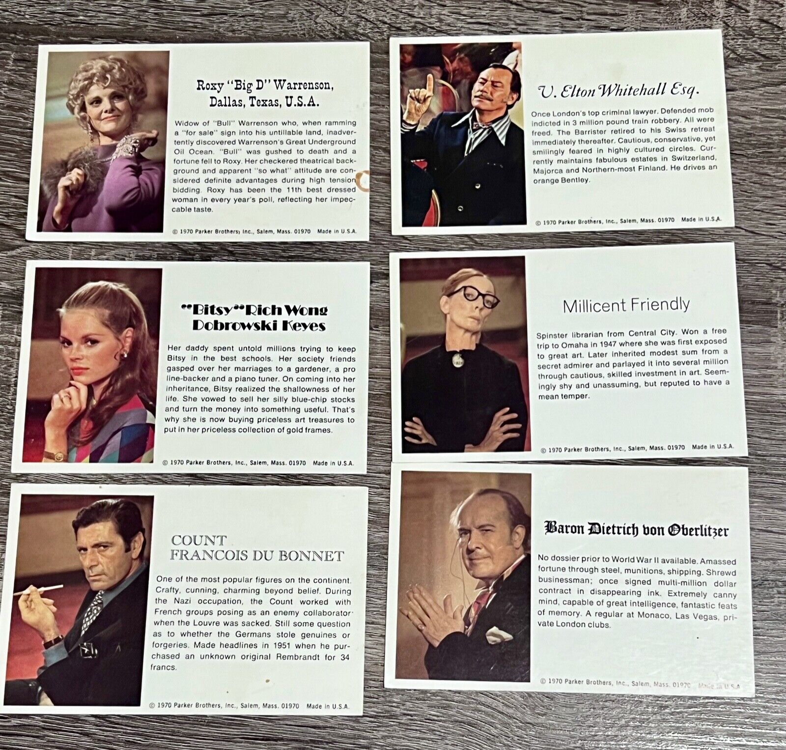 Masterpiece The Art Auction Board Game 1970 Replacement Biography Cards
