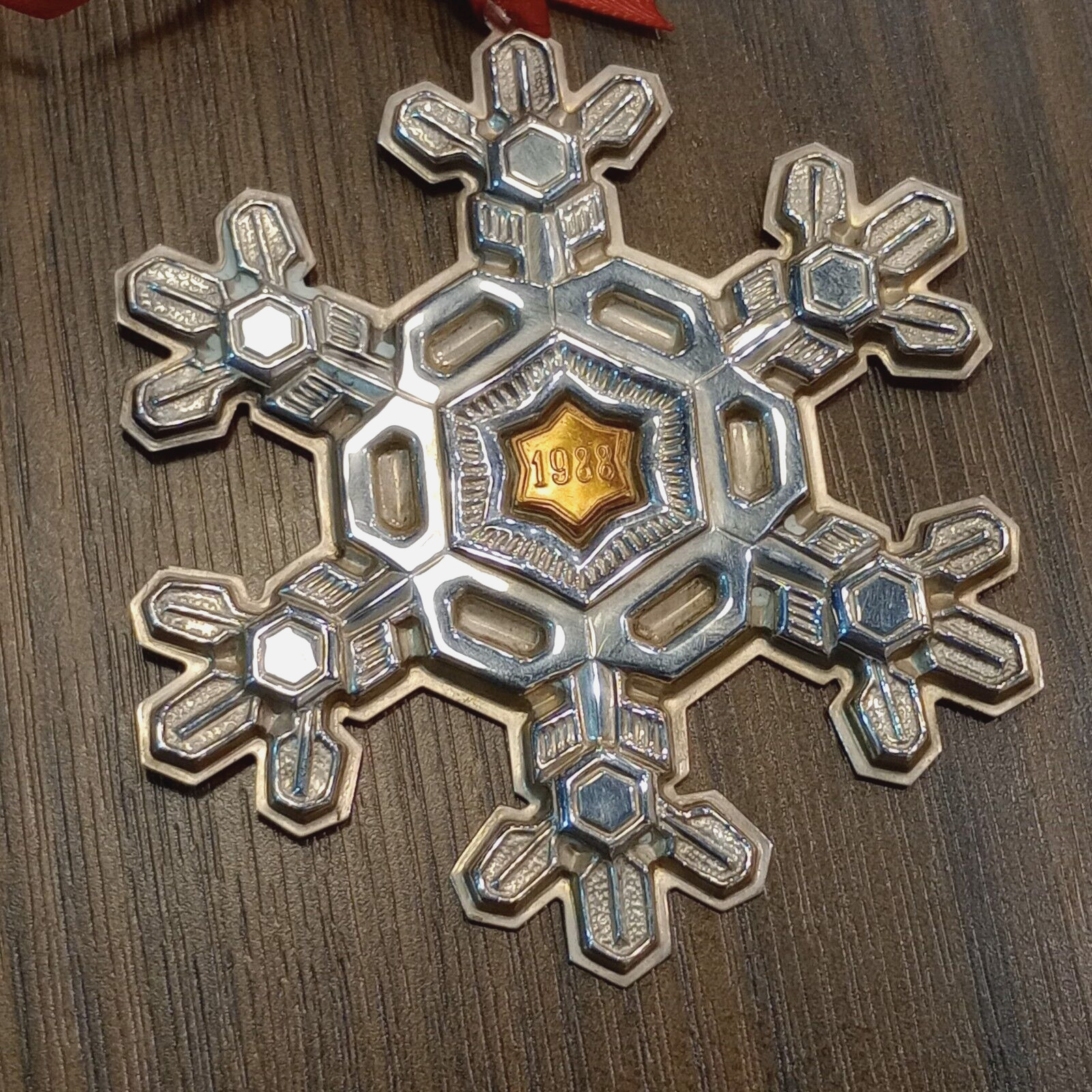 Sterling Silver Snowflake Gold 1988 Vintage Gorham Christmas Holiday Ornament