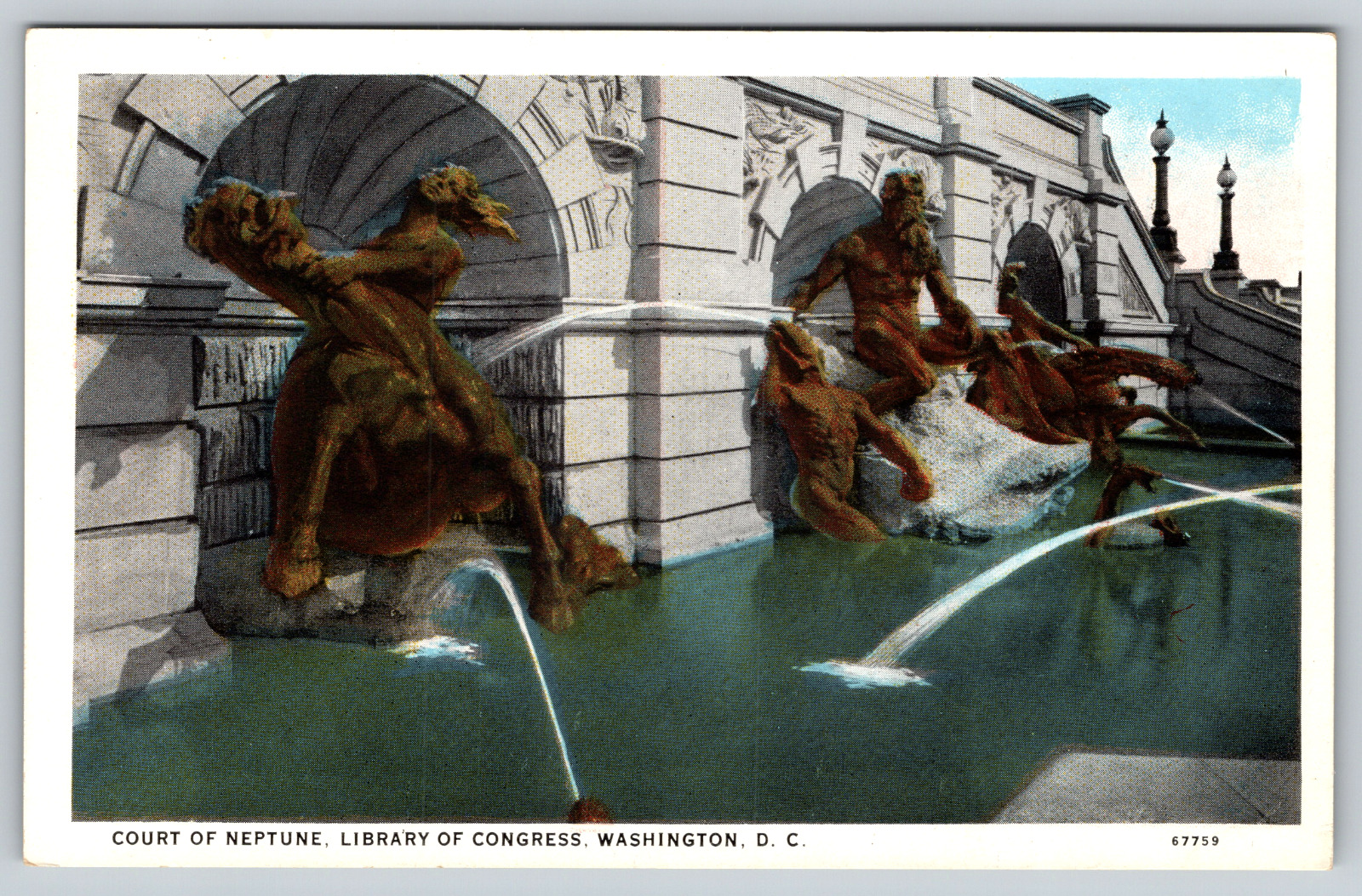 c1920s Court of Neptune Library of Congress Washington DC Vintage Postcard