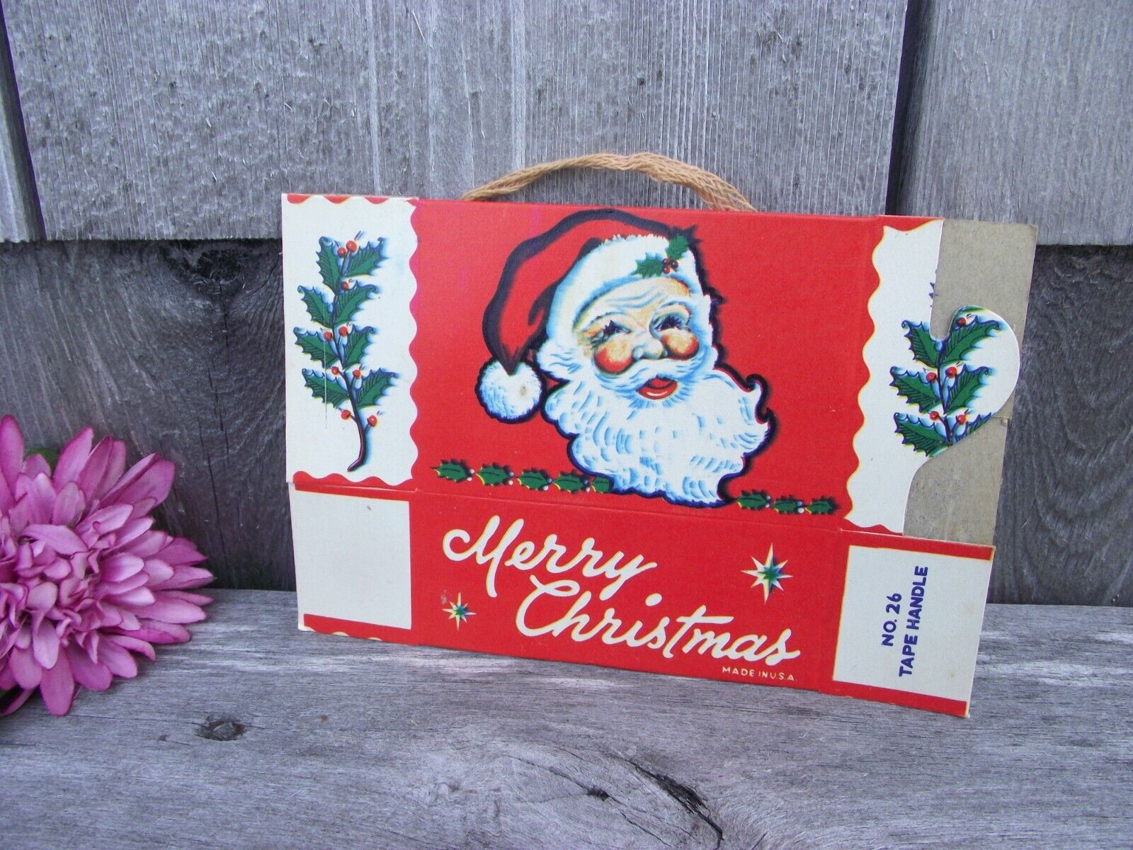 VINTAGE CHRISTMAS CONTAINER GIFT CANDY BOX SANTA 1940s - Folding Unused - #26
