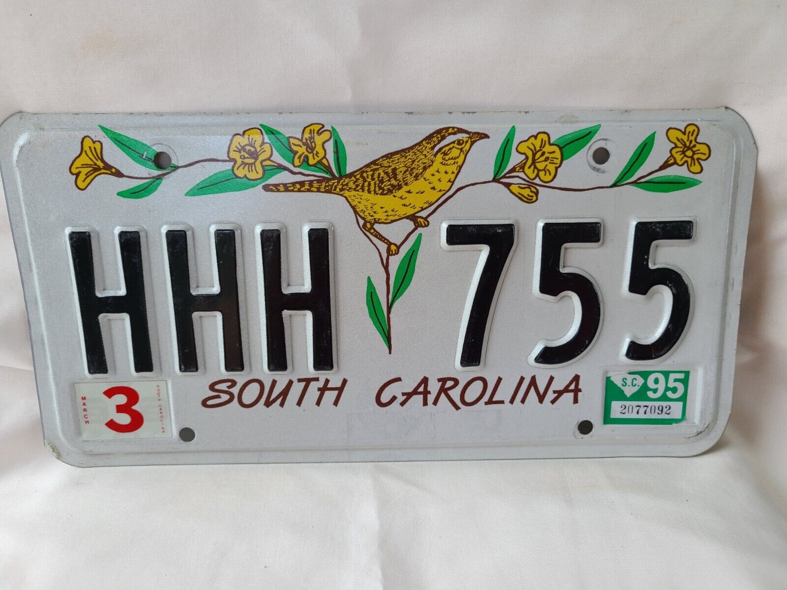 Vintage 1995 South Carolina HHH 755 License Plate 724