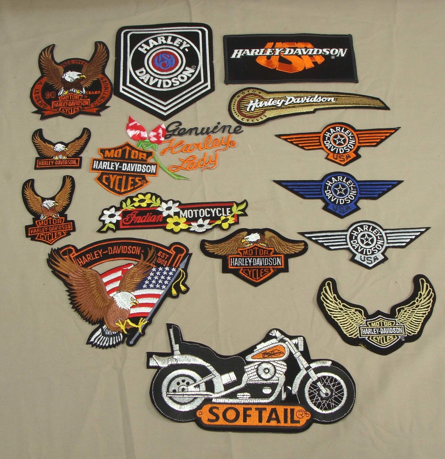 Vtg Official Lot 15 Harley Davidson Eagles Softail Pilot Wings Patches Jackets