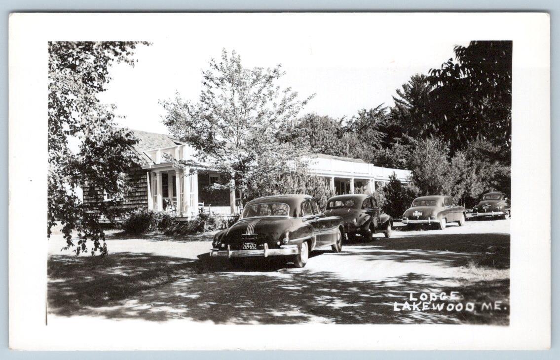 1940s RPPC LODGE LAKEWOOD MAINE CLASSIC ANTIQUE CARS VINTAGE REAL PHOTO POSTCARD