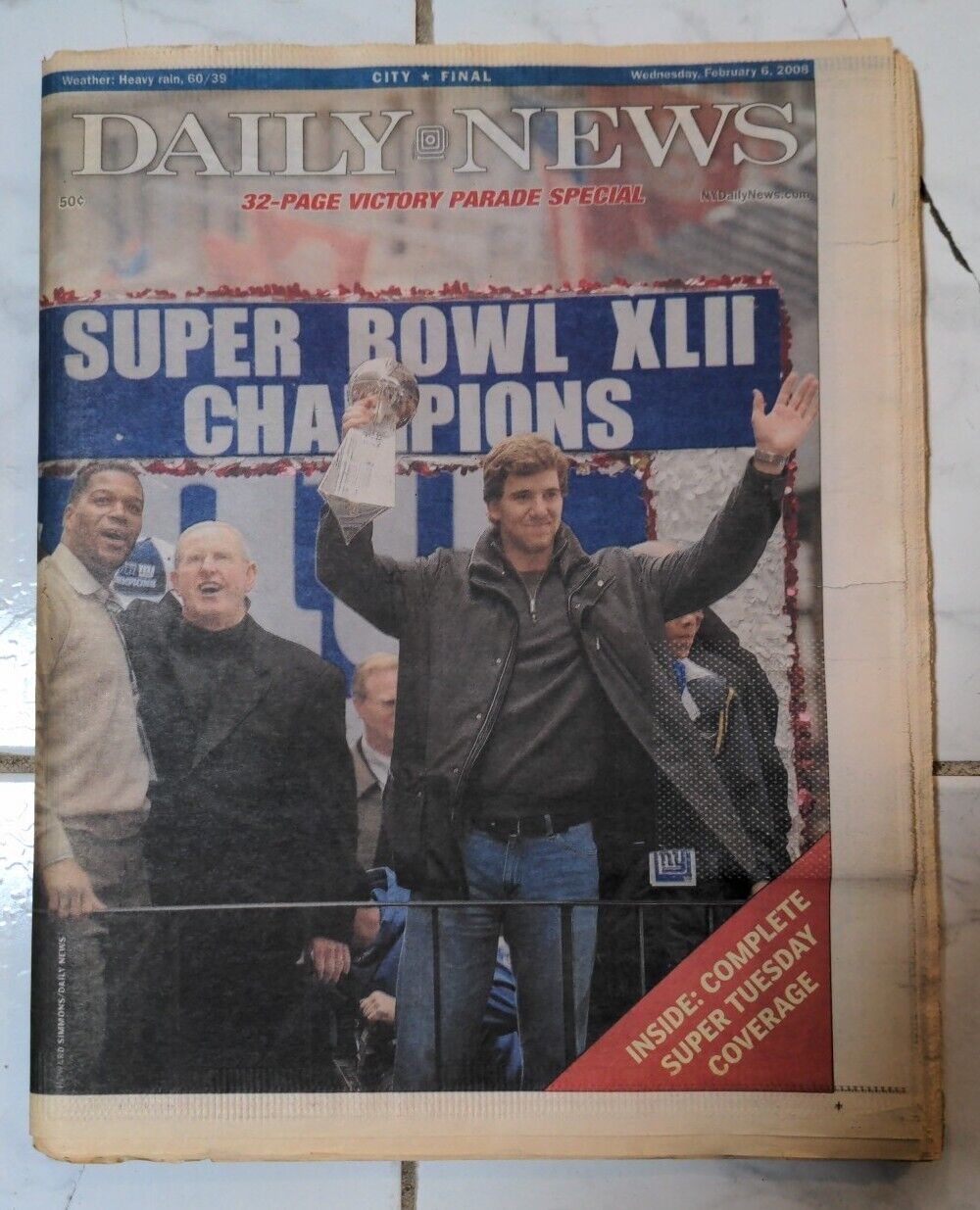 New York Daily News: Feb 6 2008 NY Giants Super Bowl XLII Champions