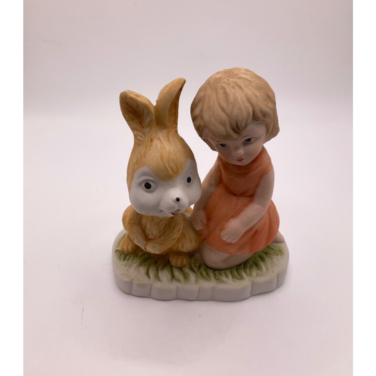 Vintage Young Girl & Rabbit Figurine, 4.5” - Pristine Condition