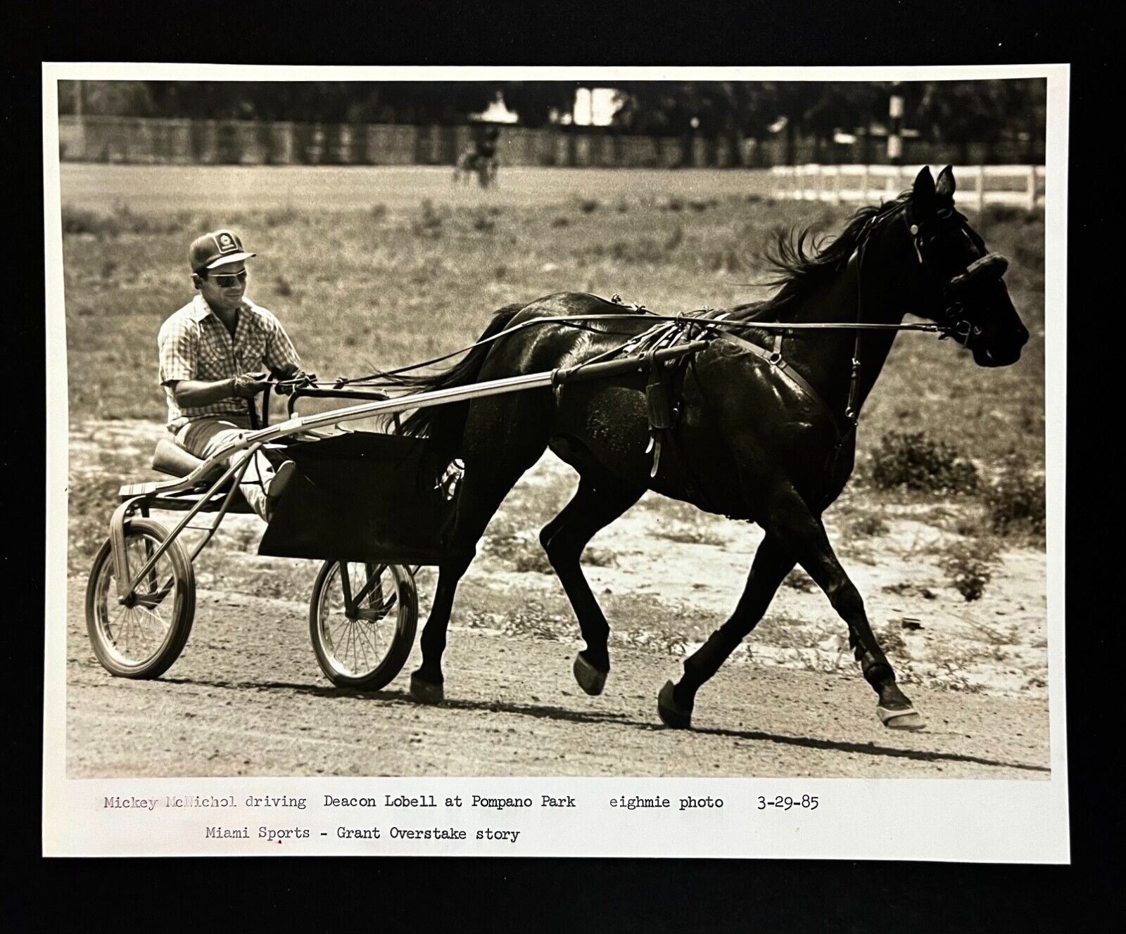 1985 Pompano Park Miami Florida Harness Racing Horse Deacon Lobell Press Photo