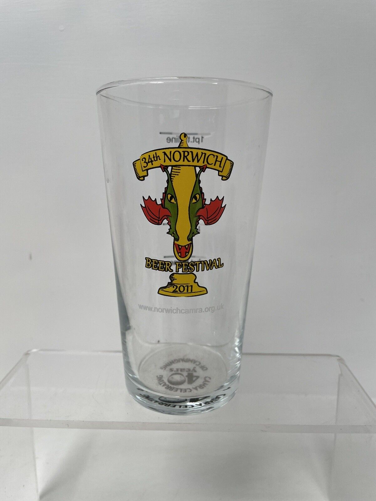 Norwich 34th Beer Festival Pint Glass 2011 Dragon Celebrating 40 Years - VGC