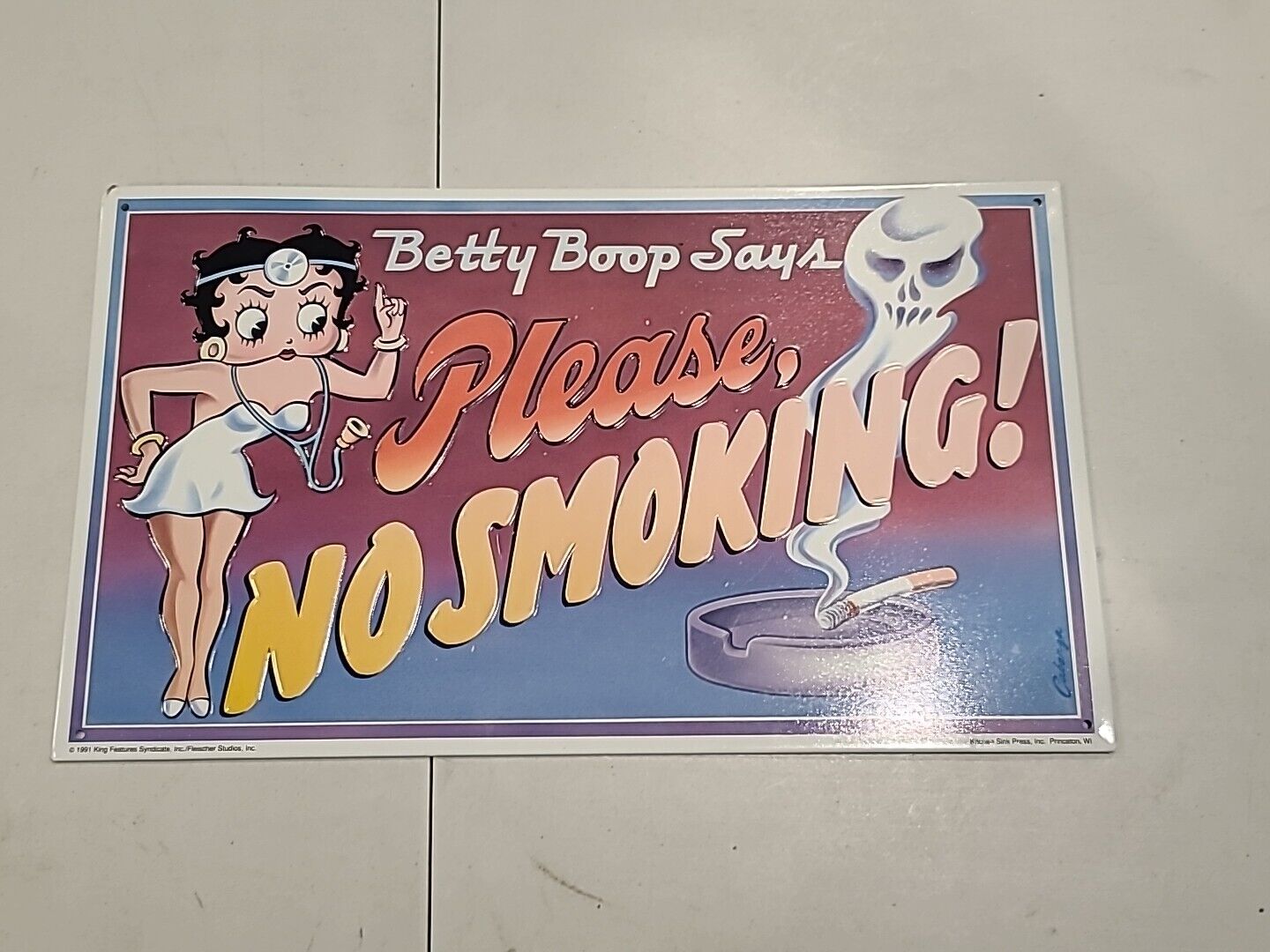 VINTAGE BETTY BOOP PLEASE NO SMOKING SIGN 8.5\