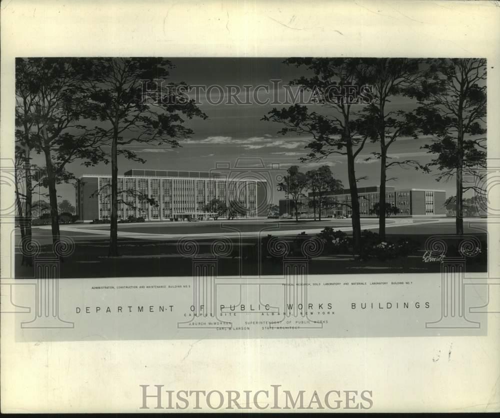 1961 Press Photo Architect\'s sketch of Public Works building in Albany, New York