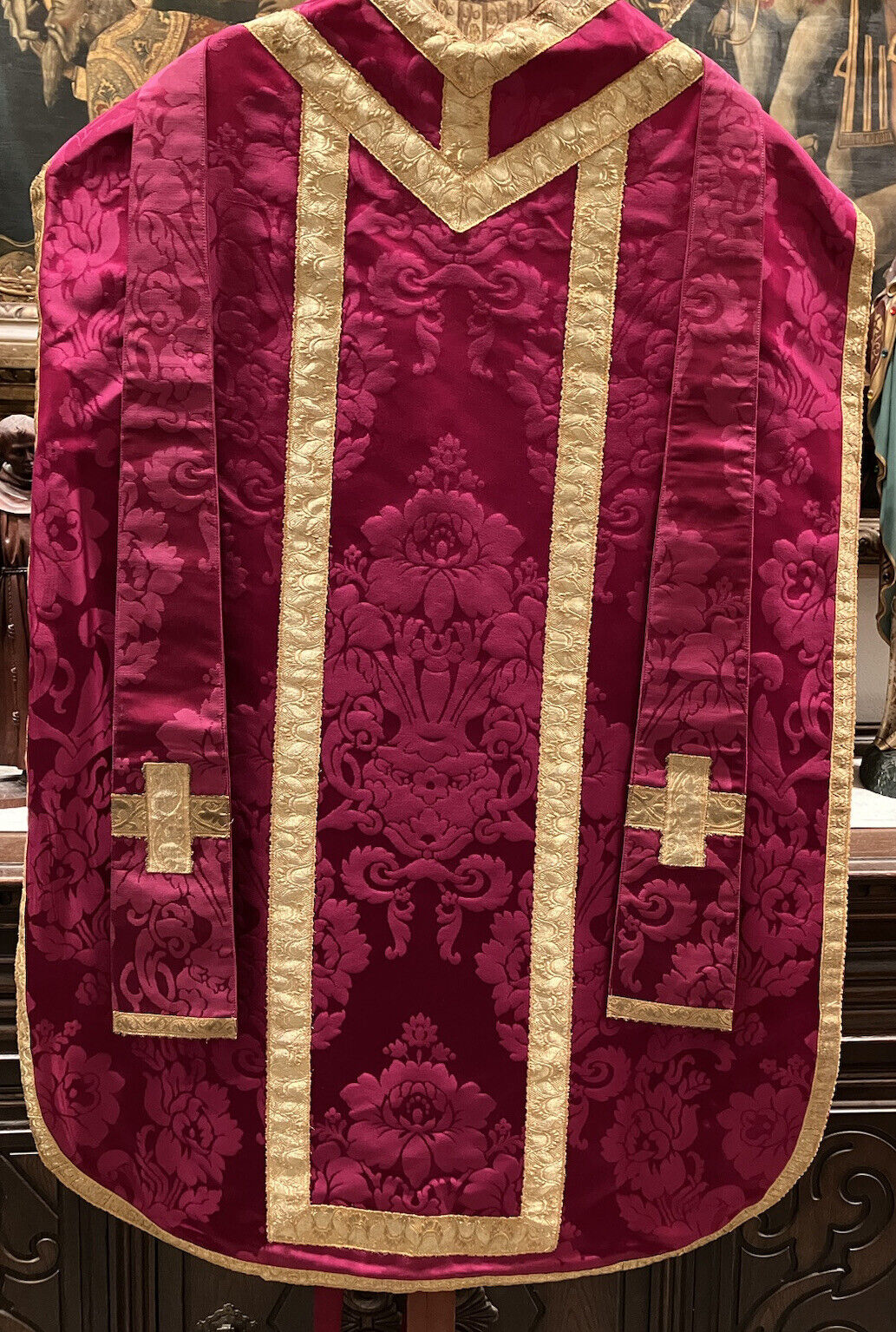 Antique Vtg Catholic Church Chasuble Vestment Purple w Stole & Chalice Veils 4Pc