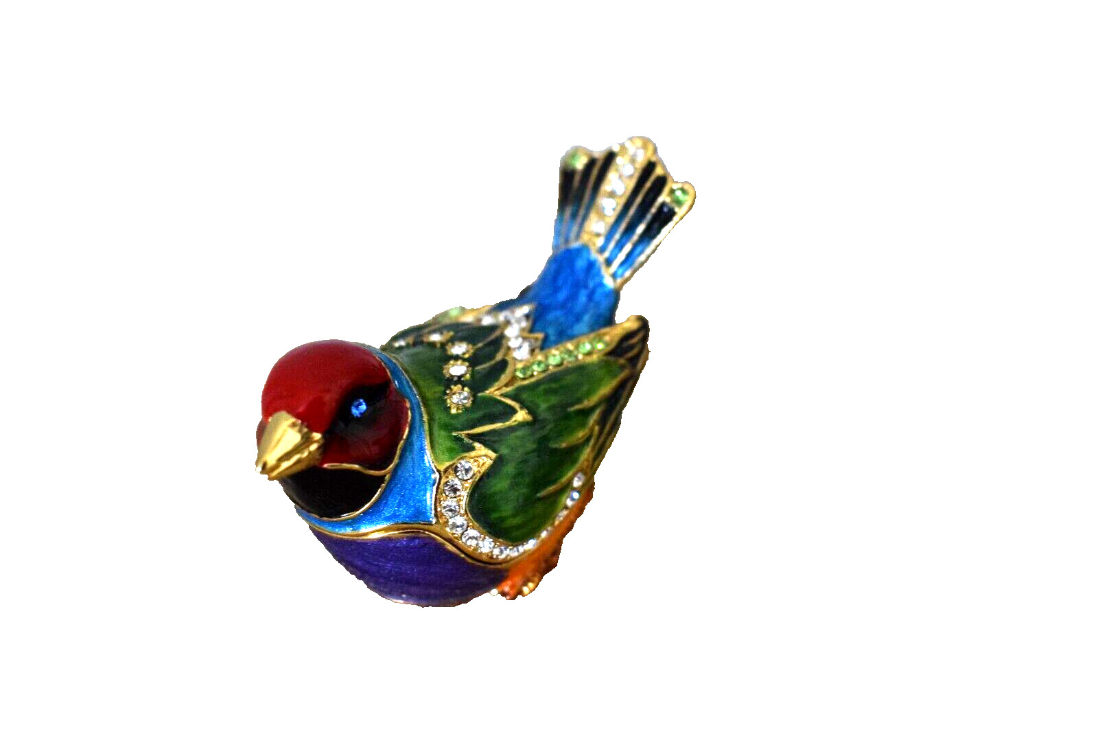 Colorful Bejeweled Bird Hinged Enameled Crystal / Rhinestone Trinket Box