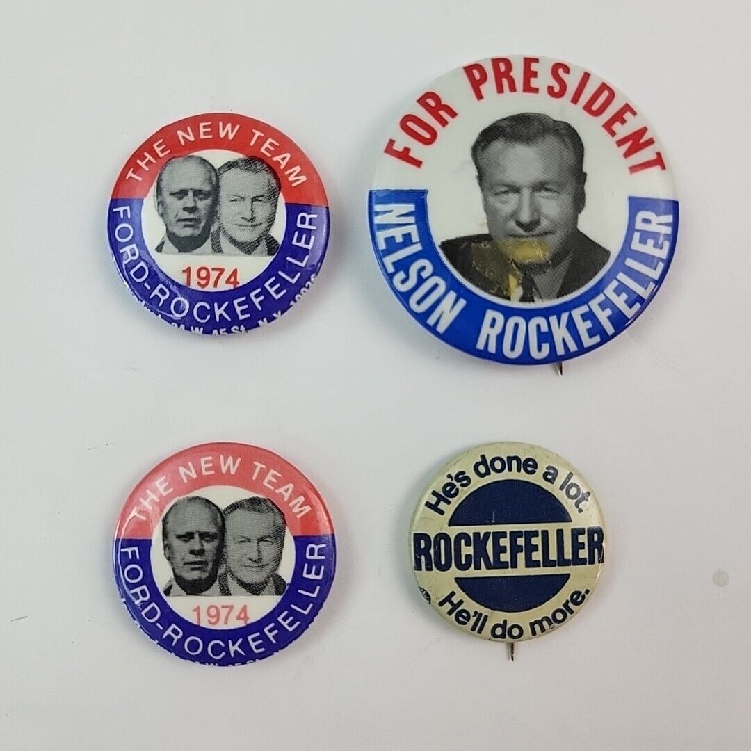 Lot of 4 Vintage Political Pinback Buttons Rockefeller Ford