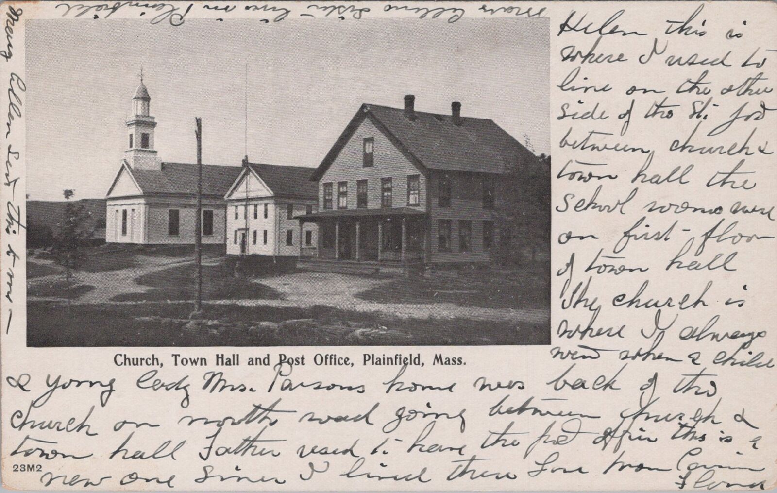 Church Town Hall and Post Office Plainfield Massachusetts Postcard