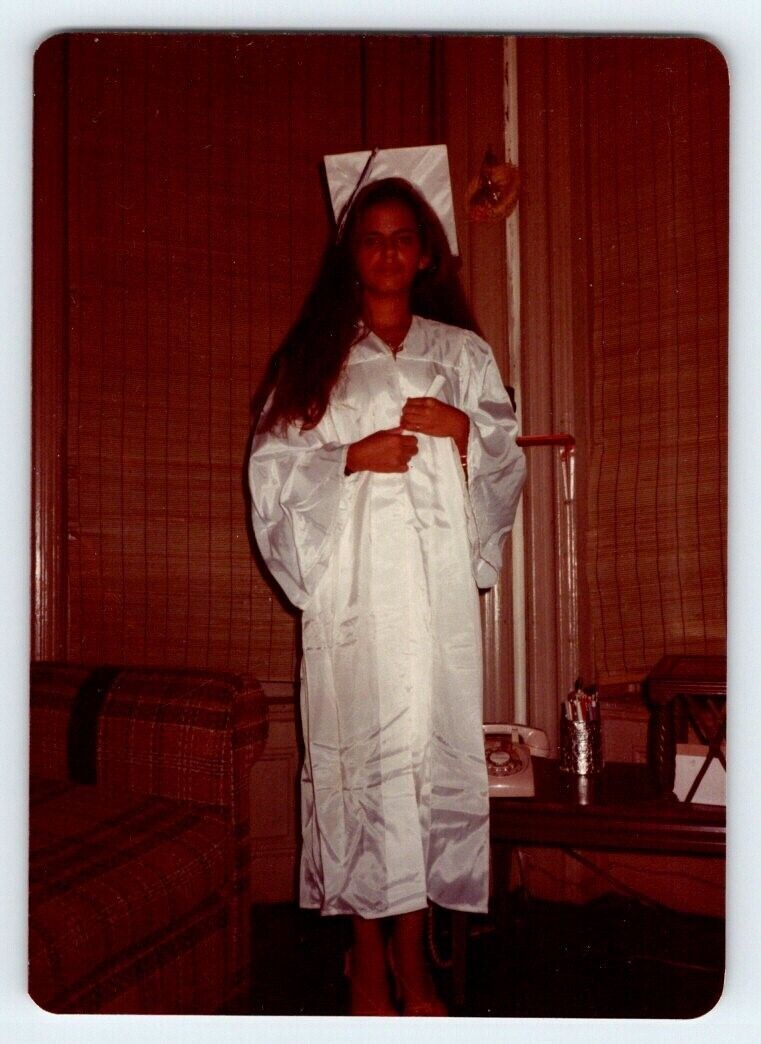 Vintage Photo Pretty Young Woman High School Graduation Gown 1980\'s R162A