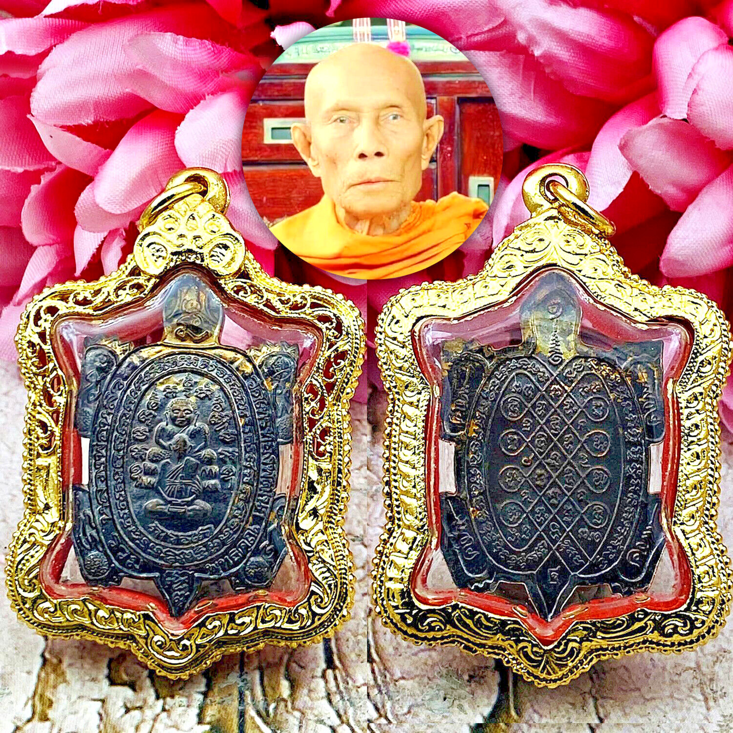 Turtle Sankajai Fortune Koon Liew Masschant Nawa 2tone Be2538 Thai Amulet #17249
