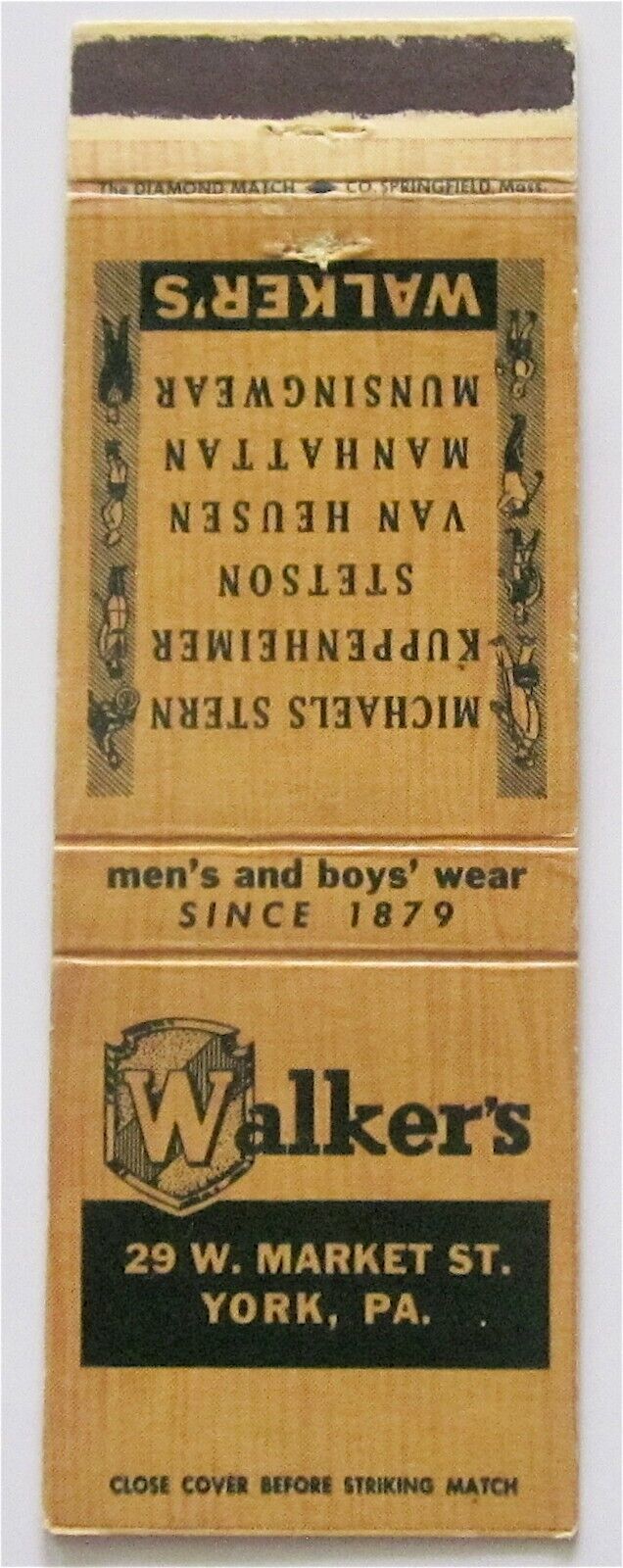 WALKER\'S MEN\'S AND BOYS\' WEAR SINCE 1879, YORK, PA VINTAGE MATCHBOOK COVER