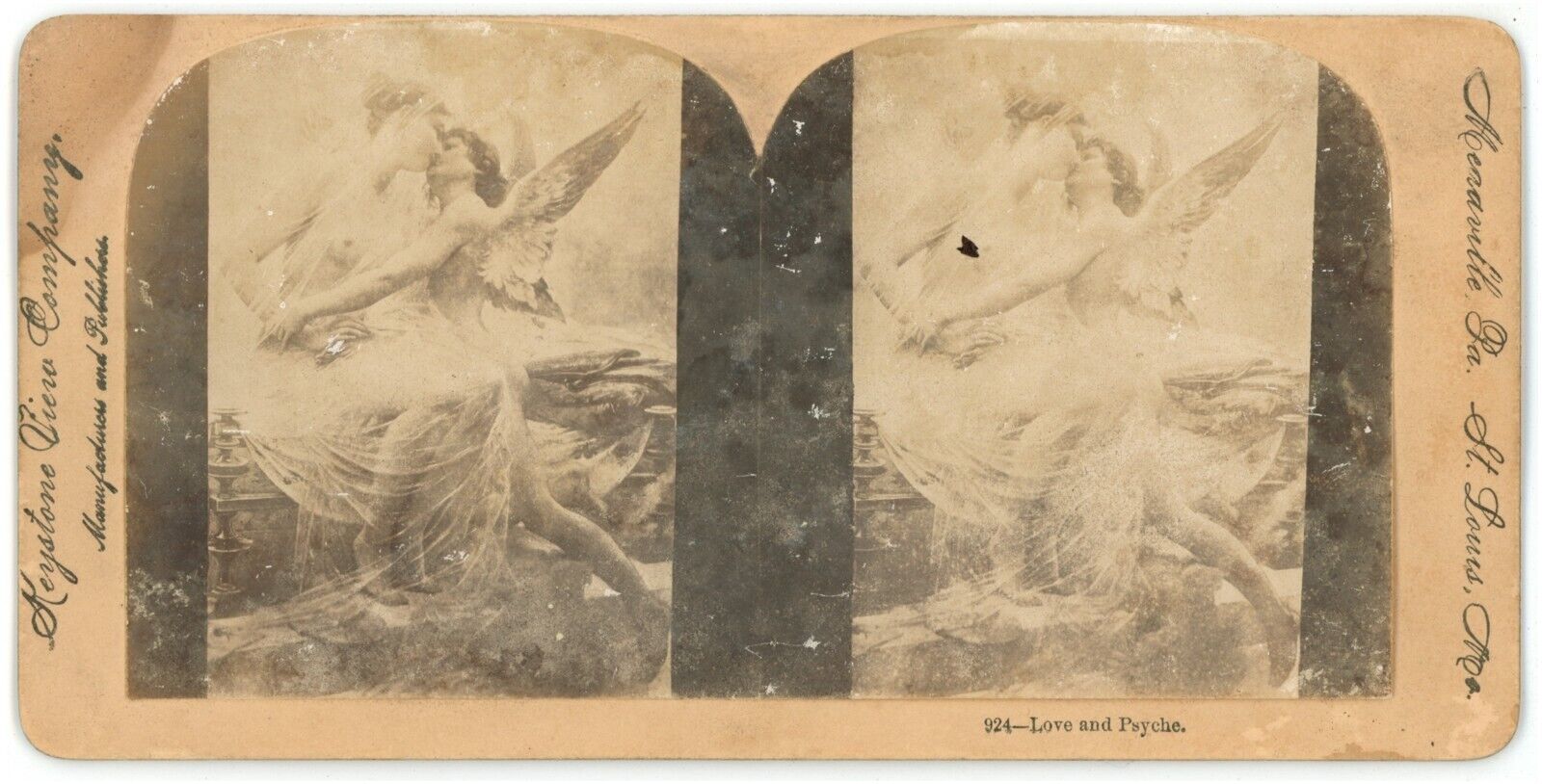 c1890's Keystone Real Photo Stereoview Card 924 Love and Psyche Statues