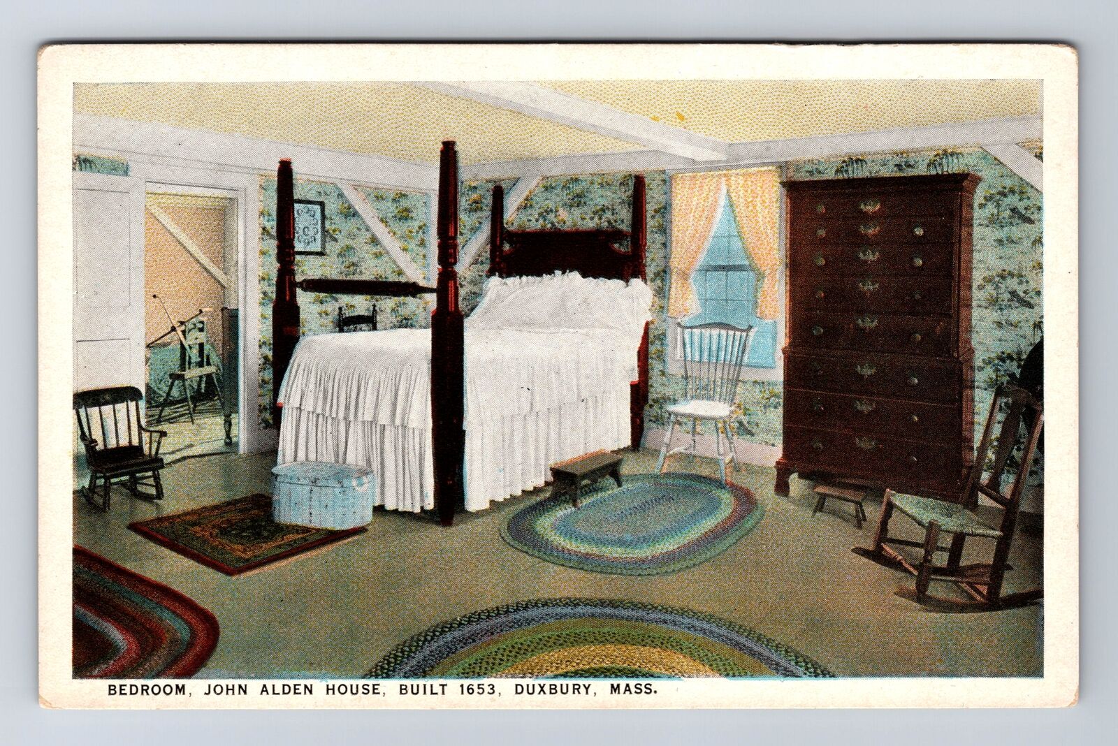 Duxbury MA-Massachusetts, John Alden House Bedroom, Antique Vintage PC Postcard