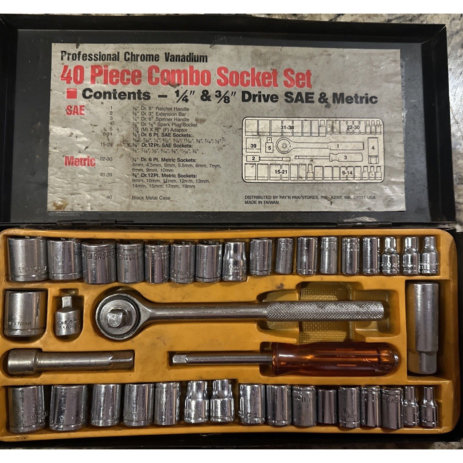 vintage professional chrome Vanadium 40 piece combo socket set Complete Tools