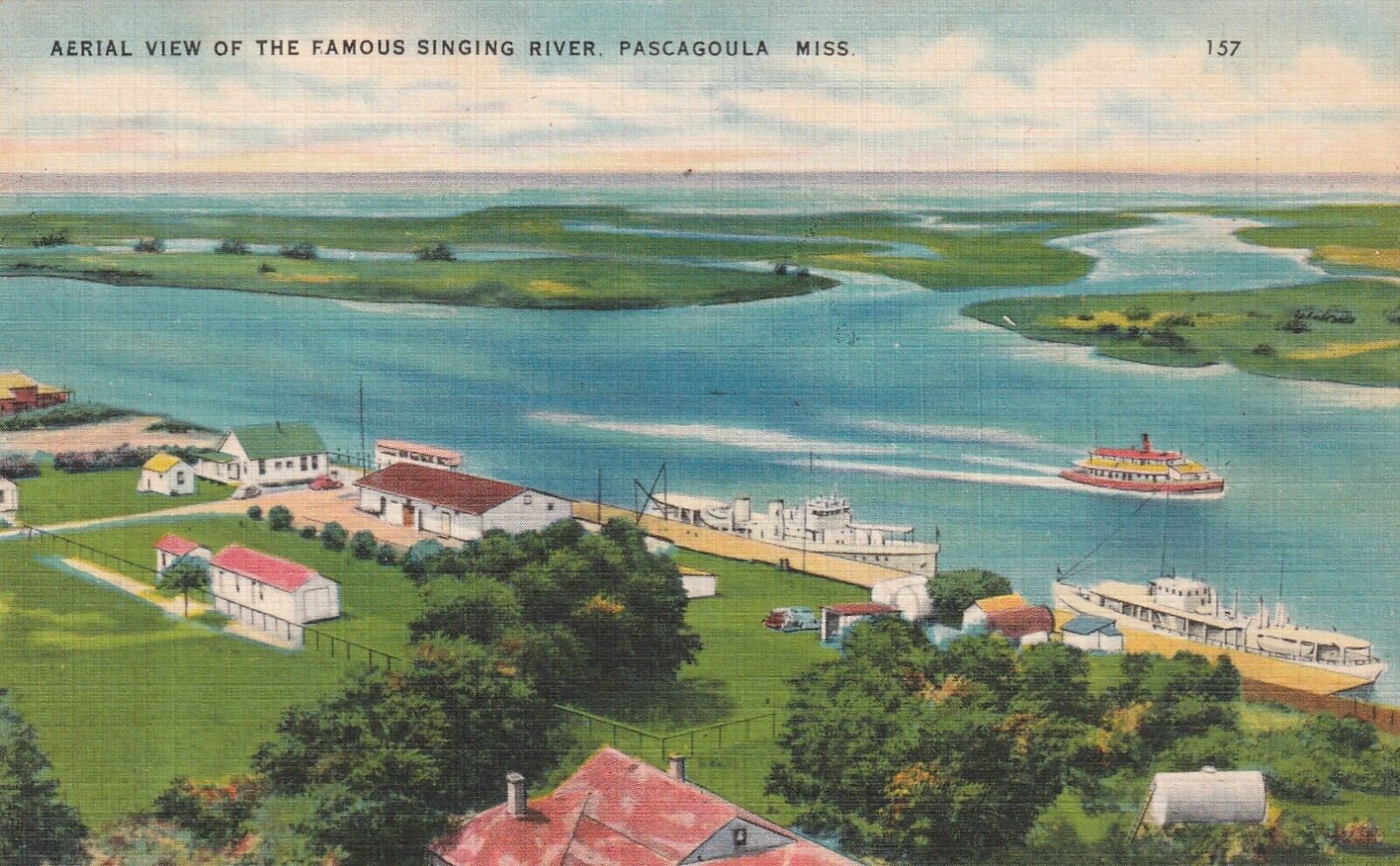 Postcard MS Mississippi Pascagoula Aerial View Of The Famous Singing River