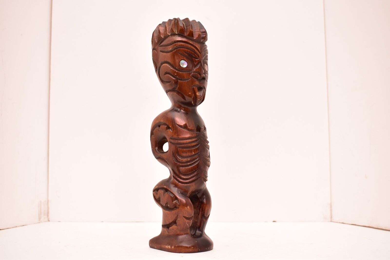 VTG Carved Wood Tiki Statue Maori New Zealand Polynesian Art 12\