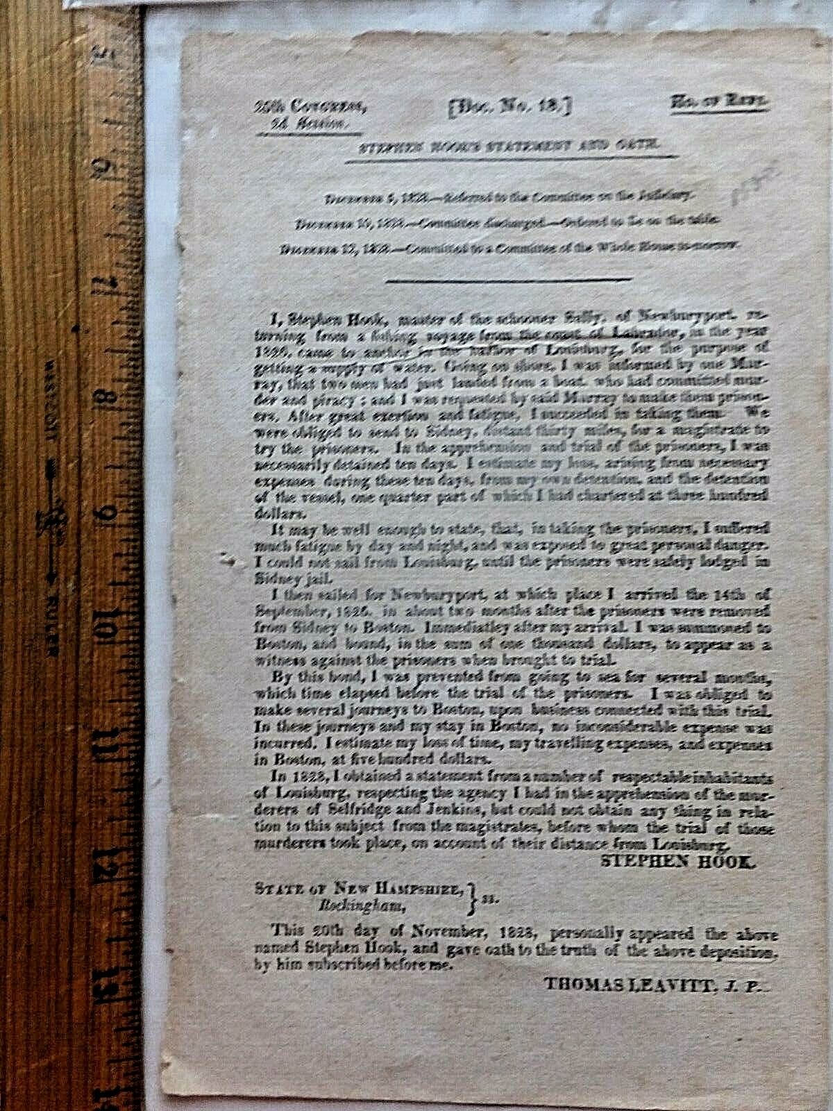 1828 Congressional Statement and Oath - Men Committed Murder and Piracy