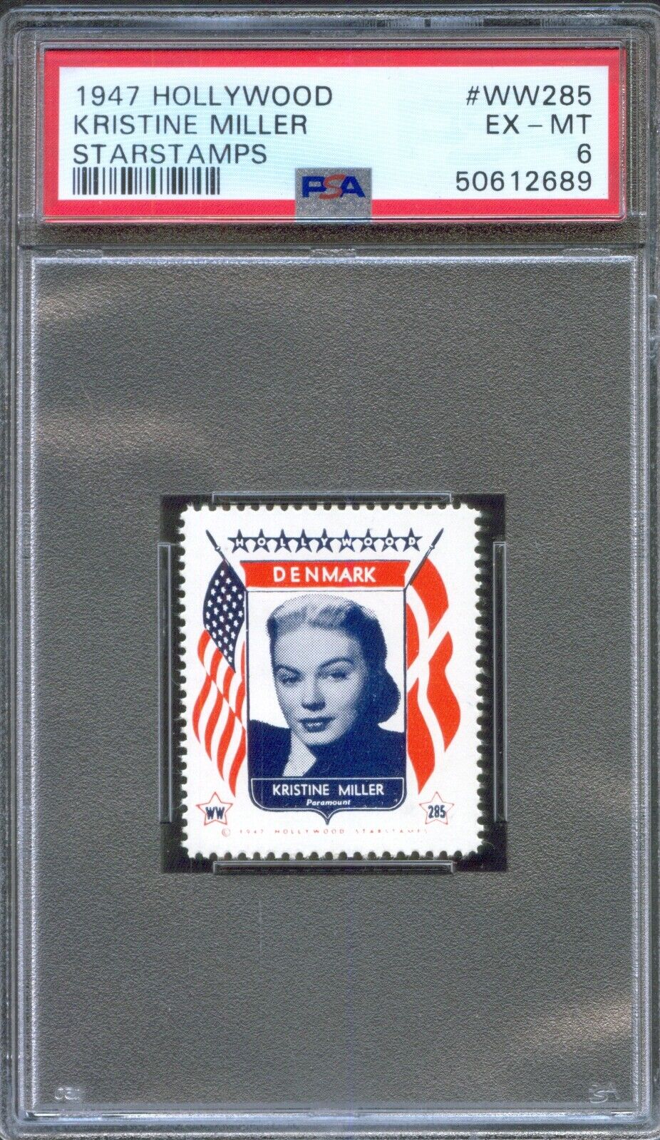 1947 Hollywood StarStamps #WW285 KRISTINE MILLER Danish WESTERN Actress PSA 6