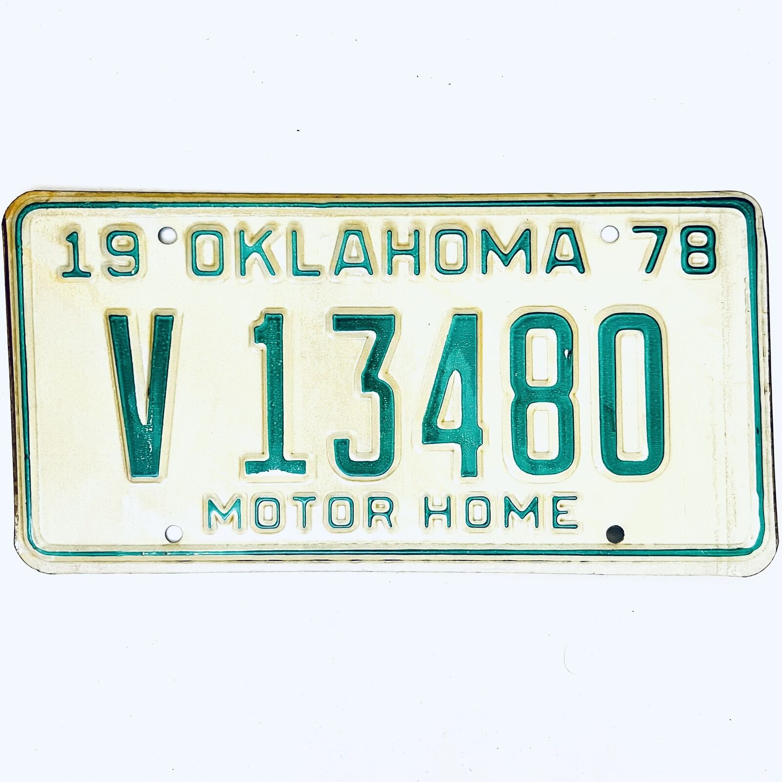 1978 United States Oklahoma Base Motor Home License Plate V 13480