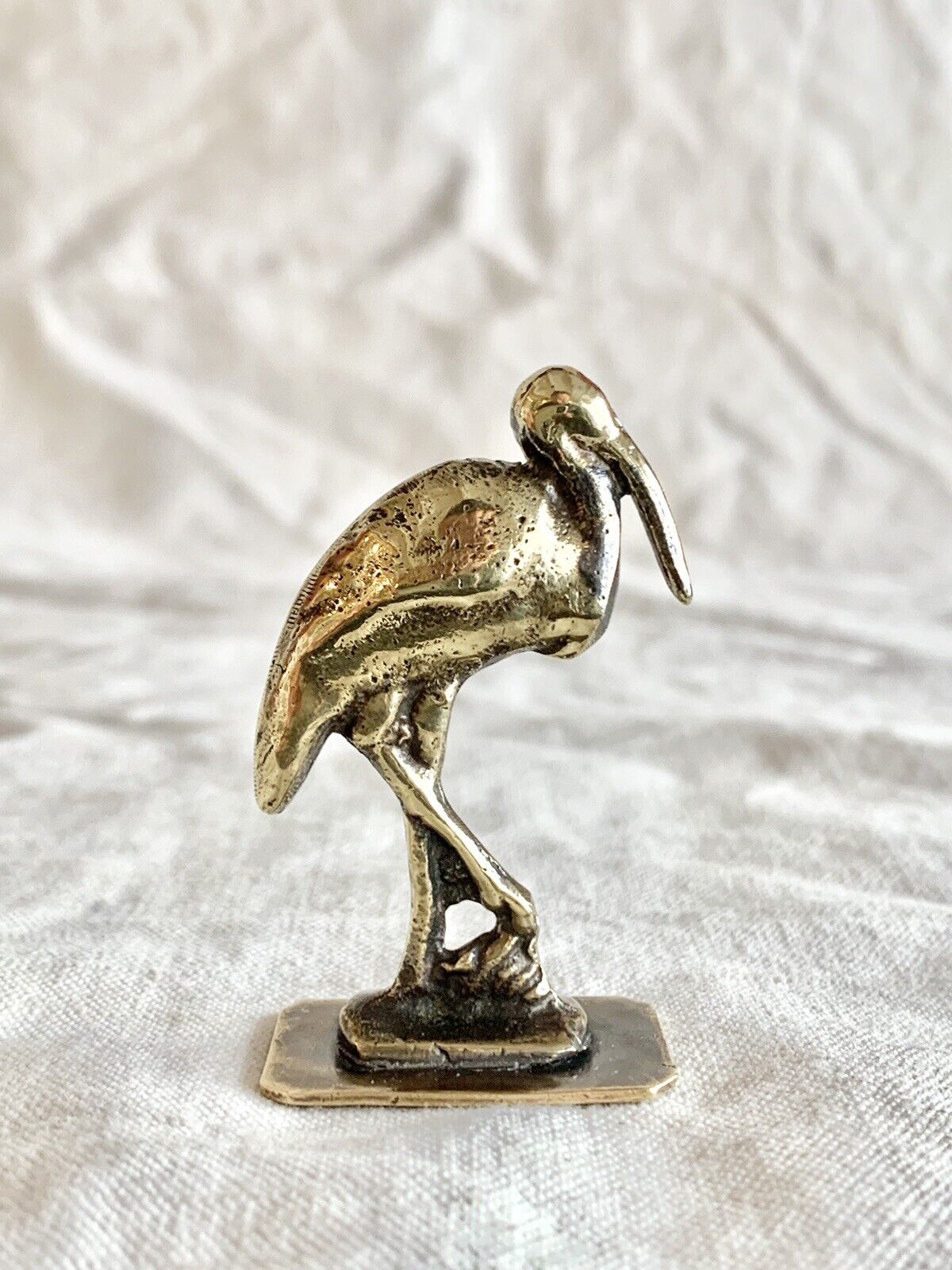 Rare vtg Bronze BiRd Stork Miniature Made In Israel knaan safed כנען צפת ca 1960