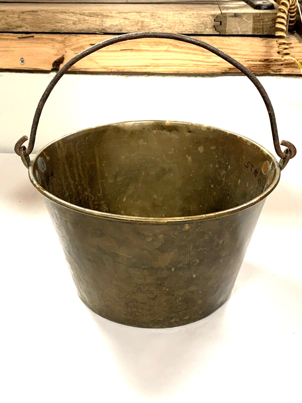 Antique Amish Brass & Copper Large Bucket Pail w/ Forged Iron Handle (5D)