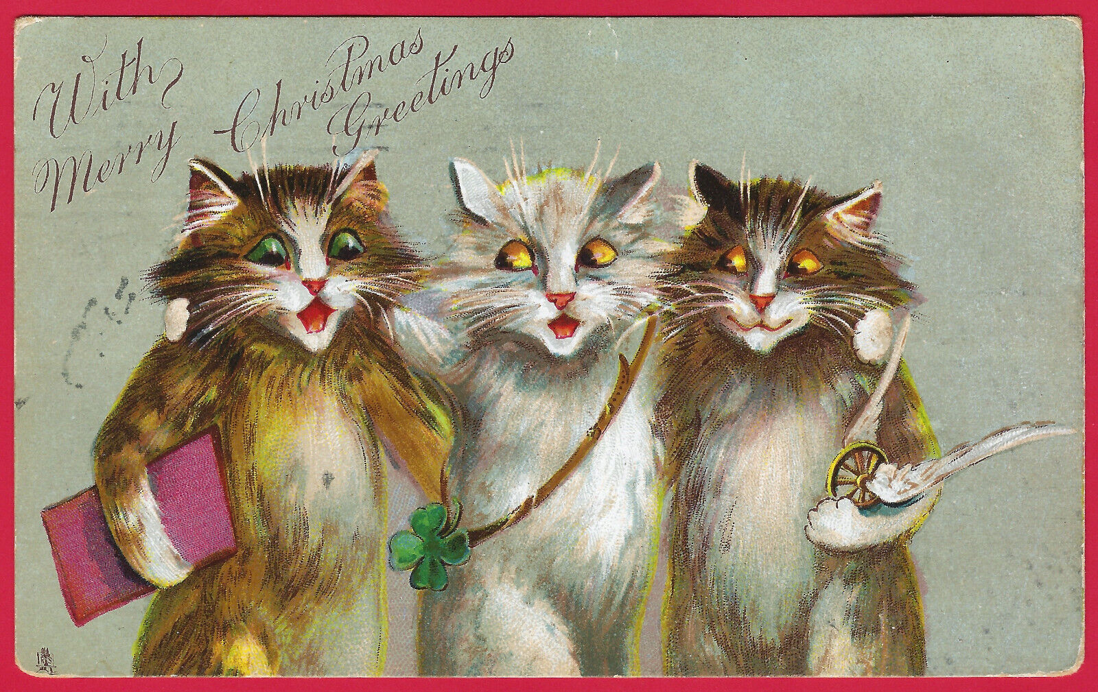 Vtg Anthropomorphic Cats Boulanger Raphael Tuck Christmas Postcard Antique c1907