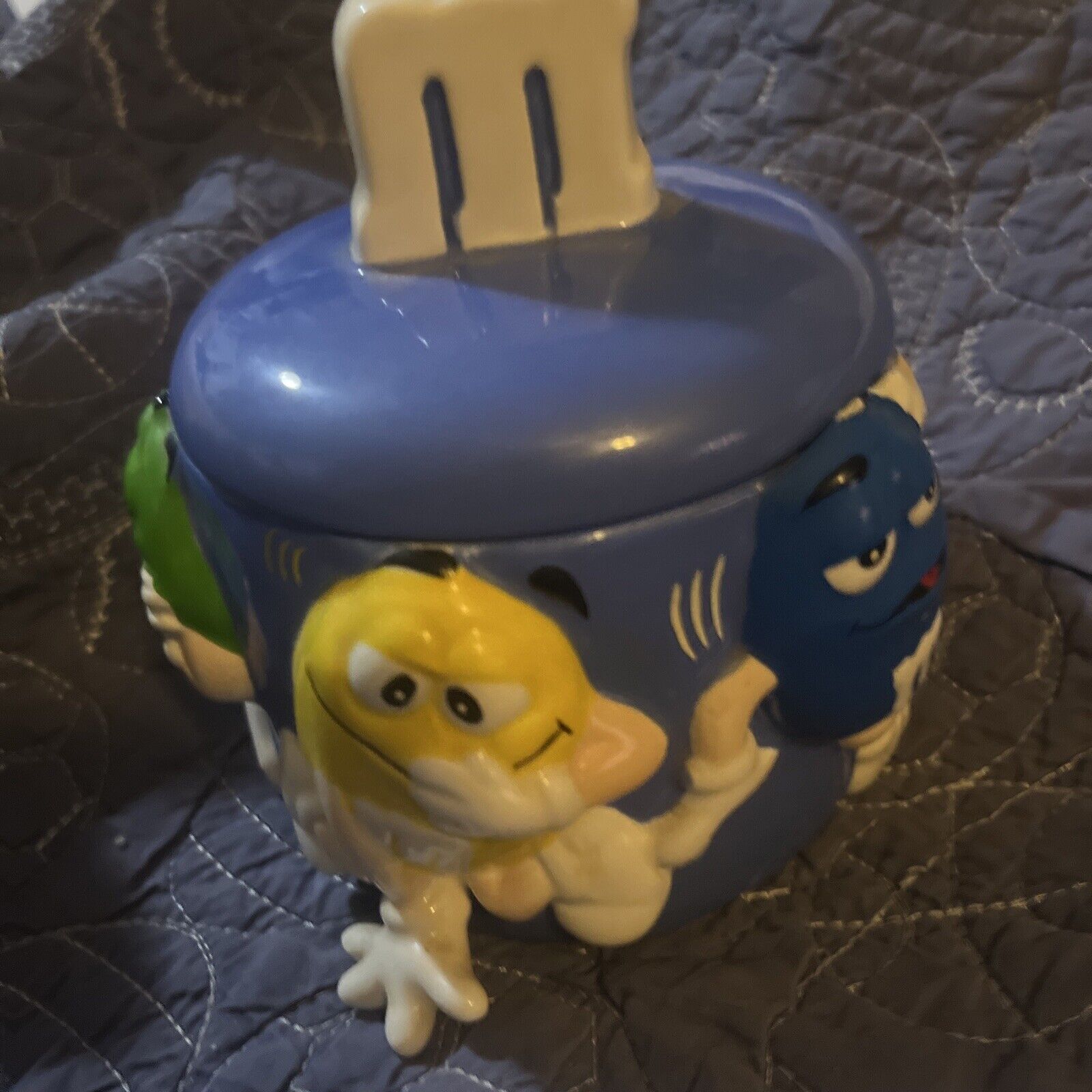 Vintage M&M Candy Dish - With Lid - Blue Has A Few Chips On It
