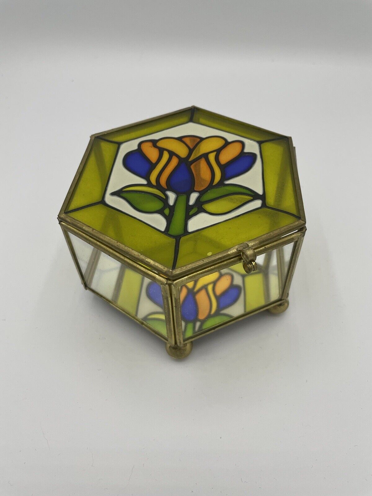 Stained Glass Trinket Box Floral vintage