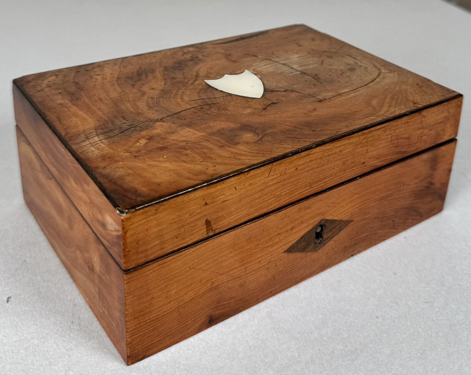 Antique Georgian Walnut Wood Jewelry Trinket Keepsake Dresser Box 19th Century