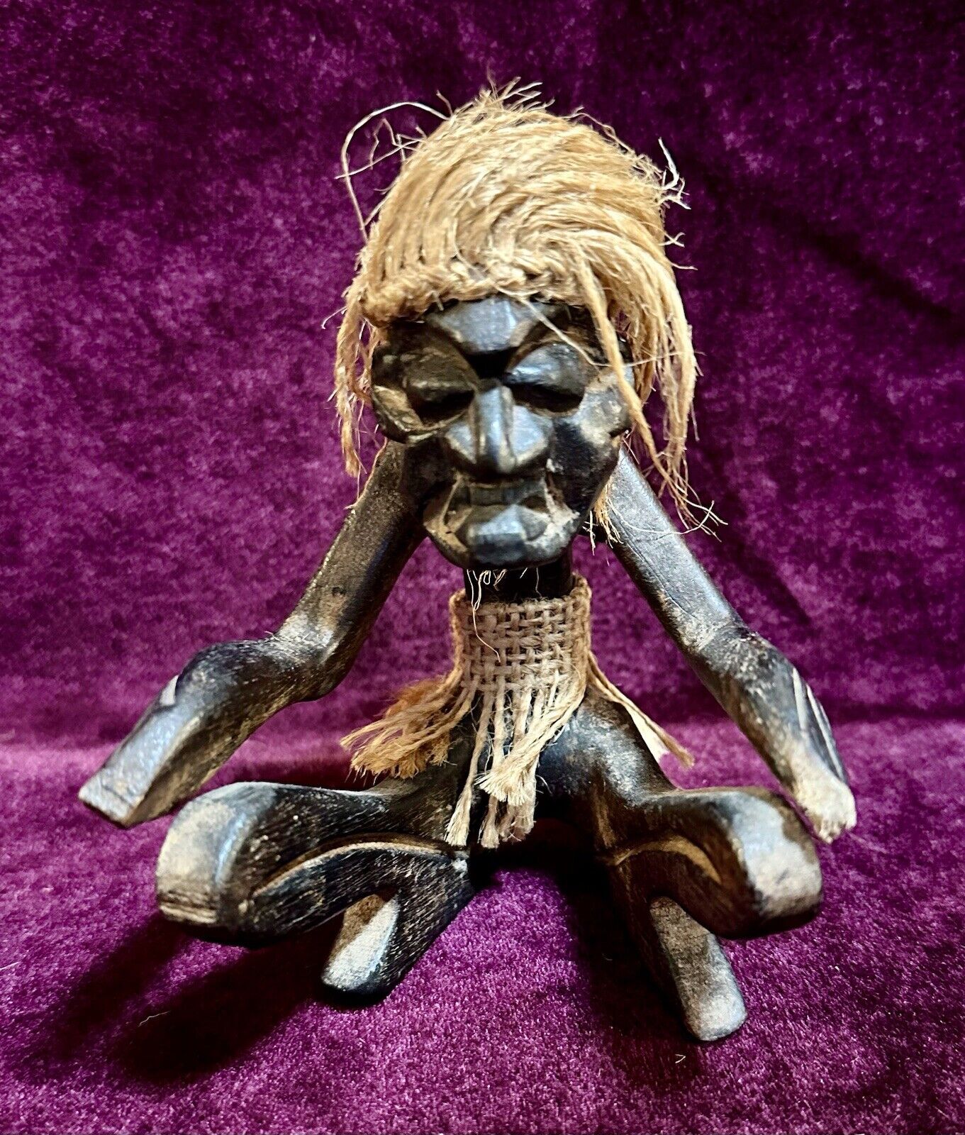 African Tiki Wood Figurine Sculpture Tribal Squatting