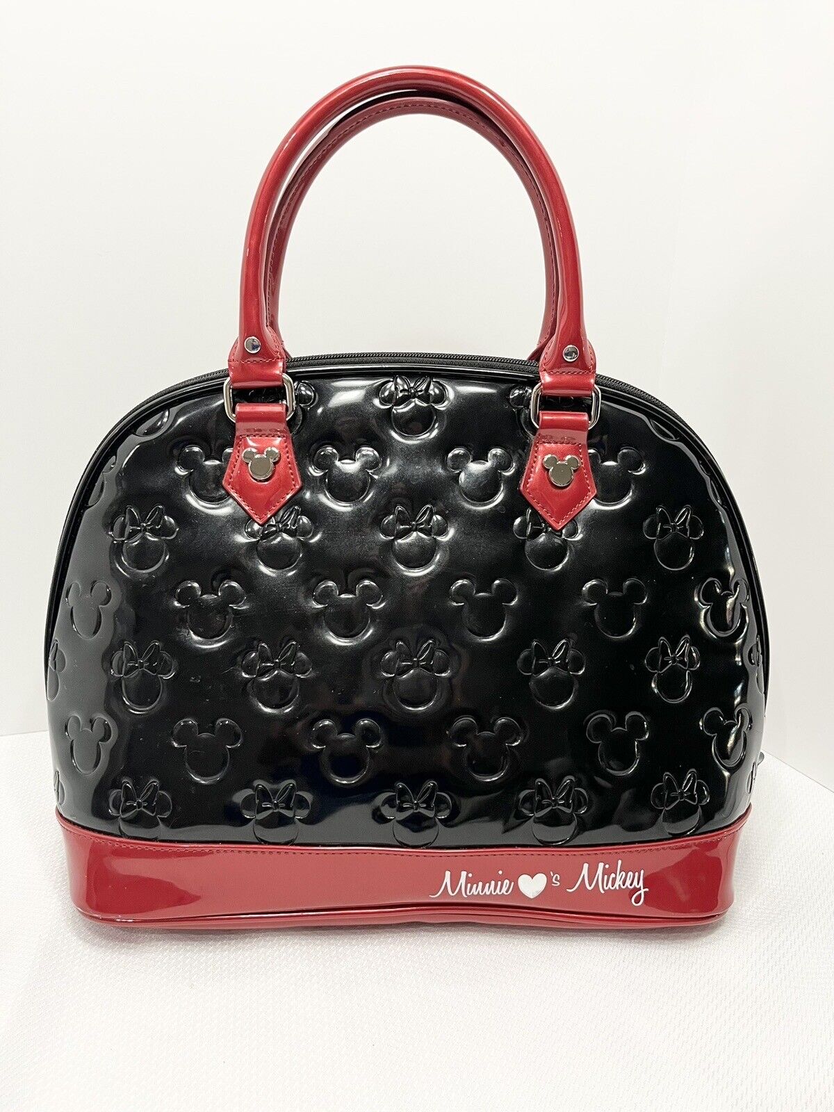 Loungefly Disney Minnie Loves Mickey Embossed Patent Leather Black & Red Handbag