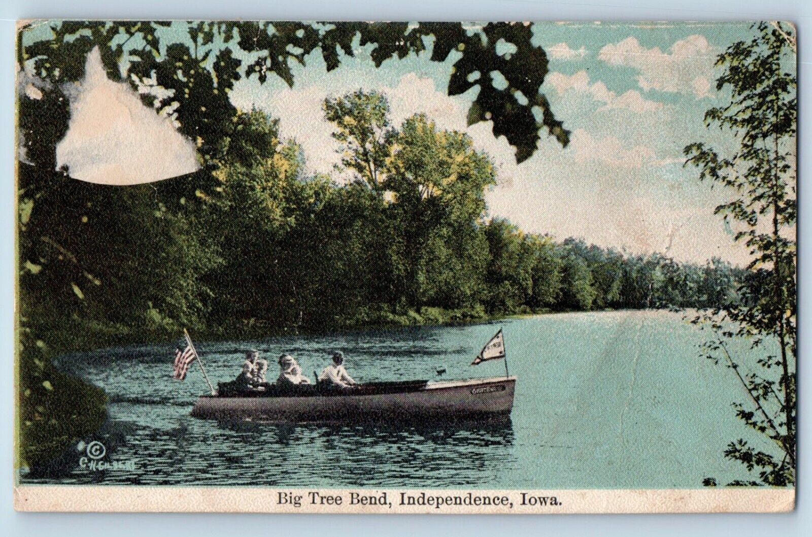 Independence Iowa Postcard Big Tree Bend Canoeing Boat Trees 1910 Vintage Posted