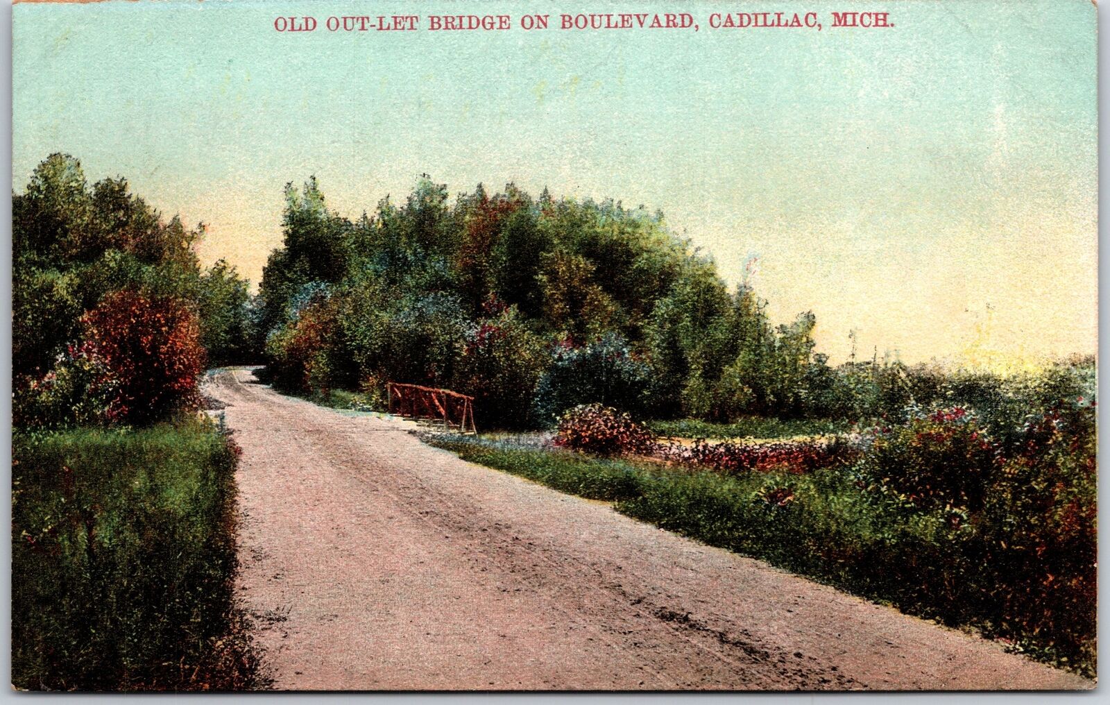 Cadillac Michigan MI, Old Out-Let Bridge on Boulevard, Roadway, Vintage Postcard