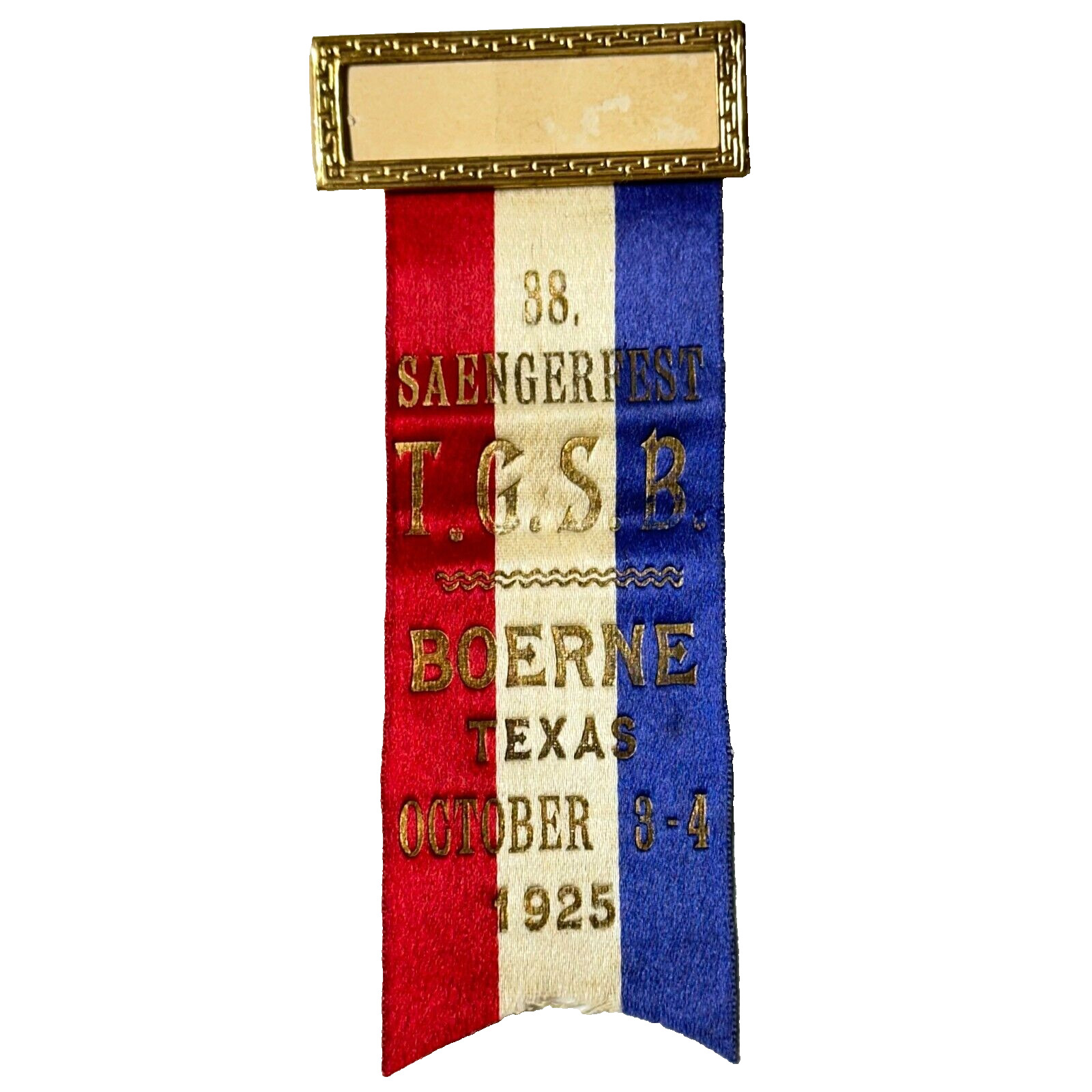 1925 38 Sangerfest T.G.S.R. Boerne Texas Ribbon German Singing Group Ribbon