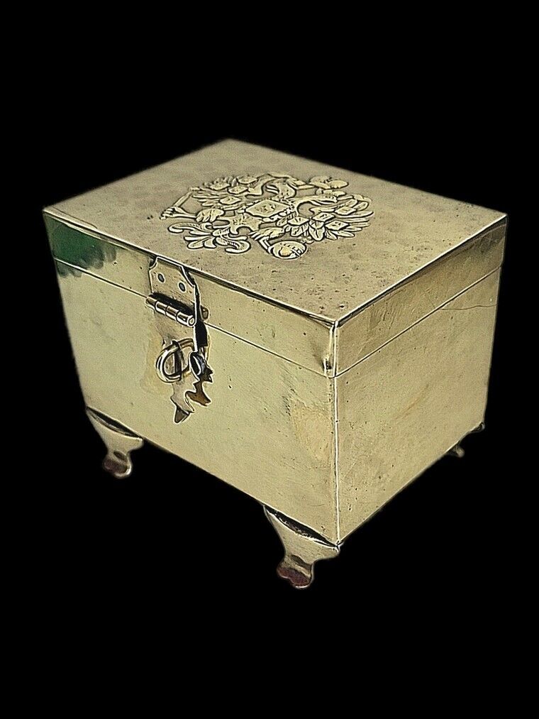 Antique Imperial Russian Brass Tea Caddy With  Imperial  Russian Double Eagle.