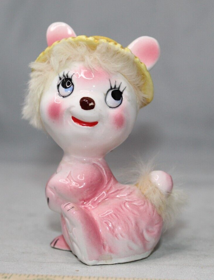 Vintage 1950’s Anthropomorphic Pink Bunny Figurine with White Fur Made in Japan