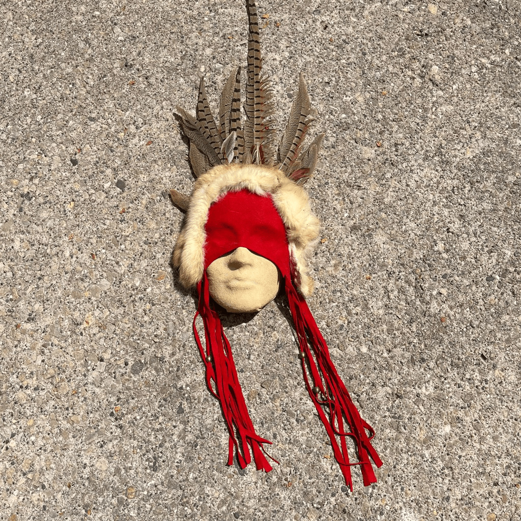 Native American Indian Mask Rabbit Fur Turkey Feathers Tribal Art
