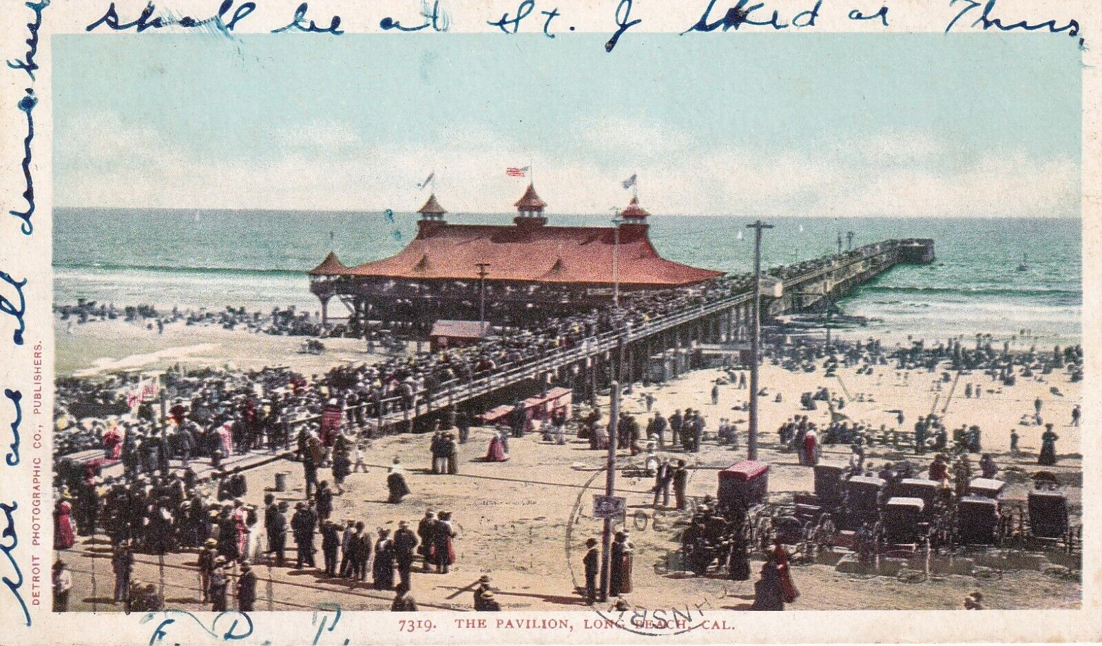Vintage The Pavilion and Pier Long Beach California 1906 Postcard Undivided