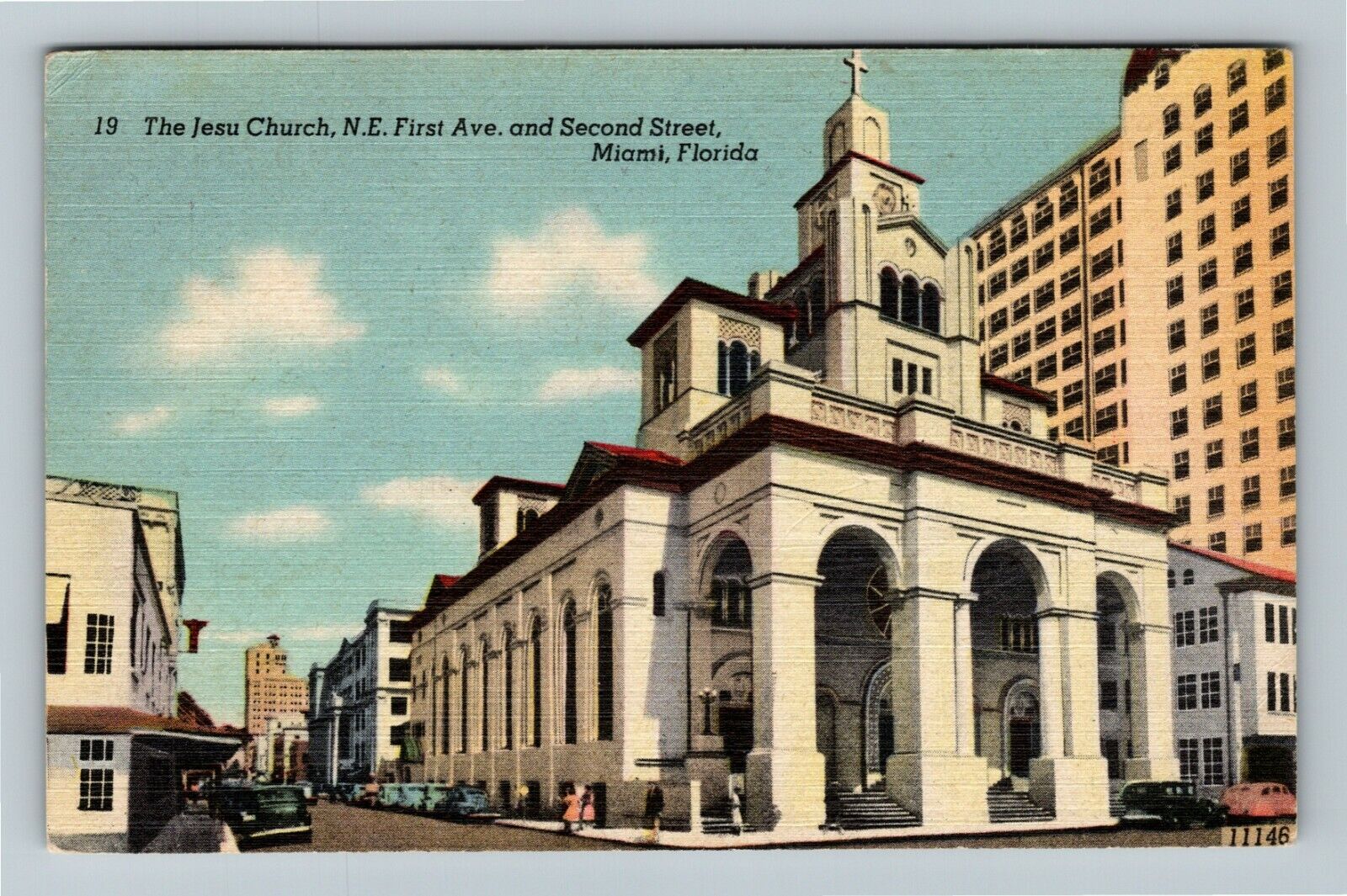Miami FL-Florida, The Jesu Church, First & Second Street, c1947 Vintage Postcard